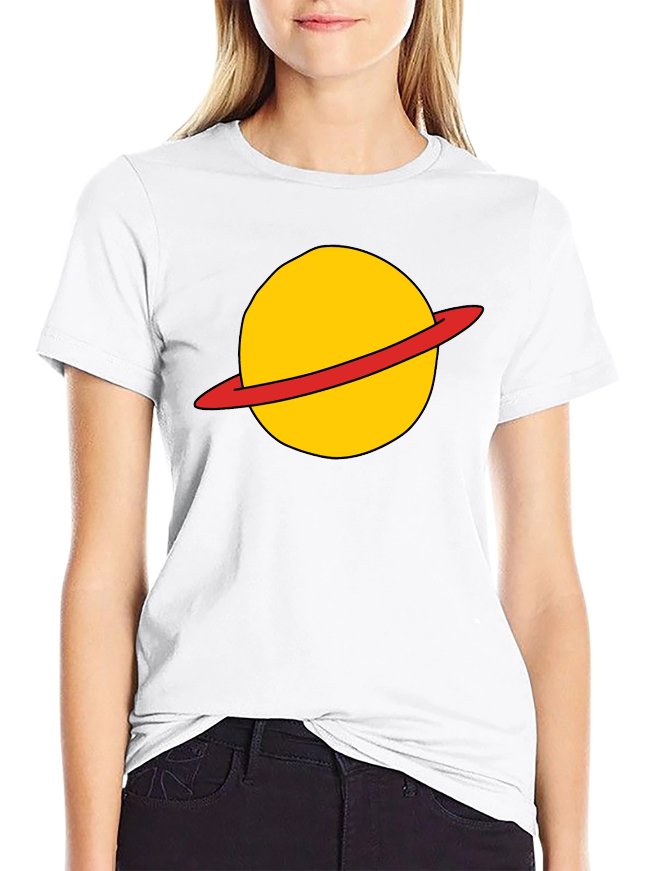 Saturn Planet Graphic Tee - Casual Black T-Shirt