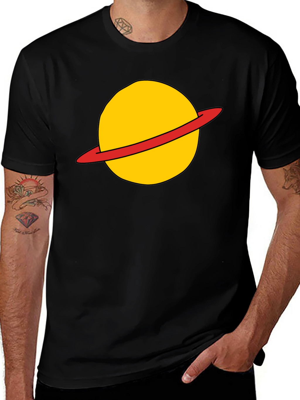 Saturn Planet Graphic Tee - Casual Black T-Shirt