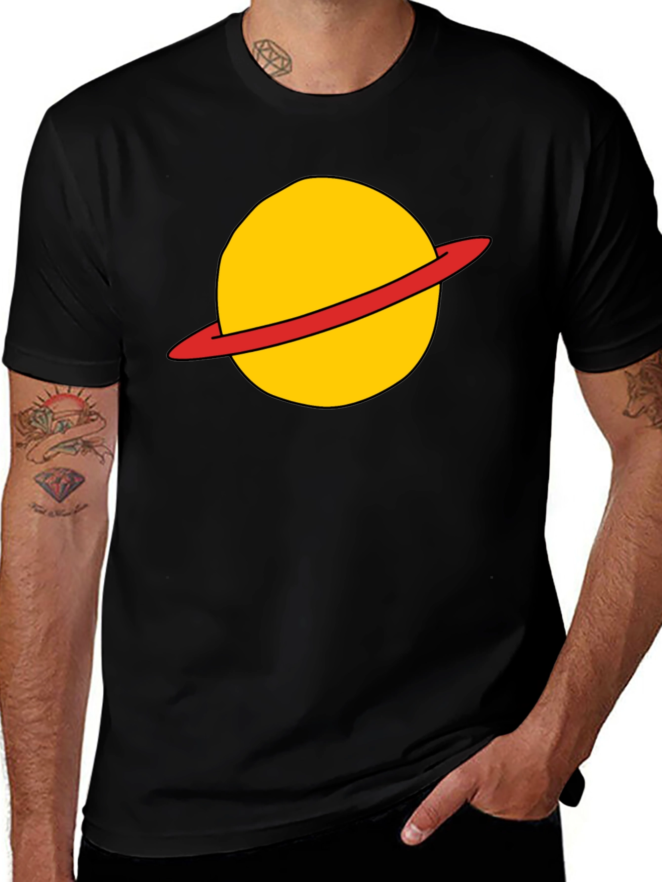 Saturn Planet Graphic Tee - Casual Black T-Shirt