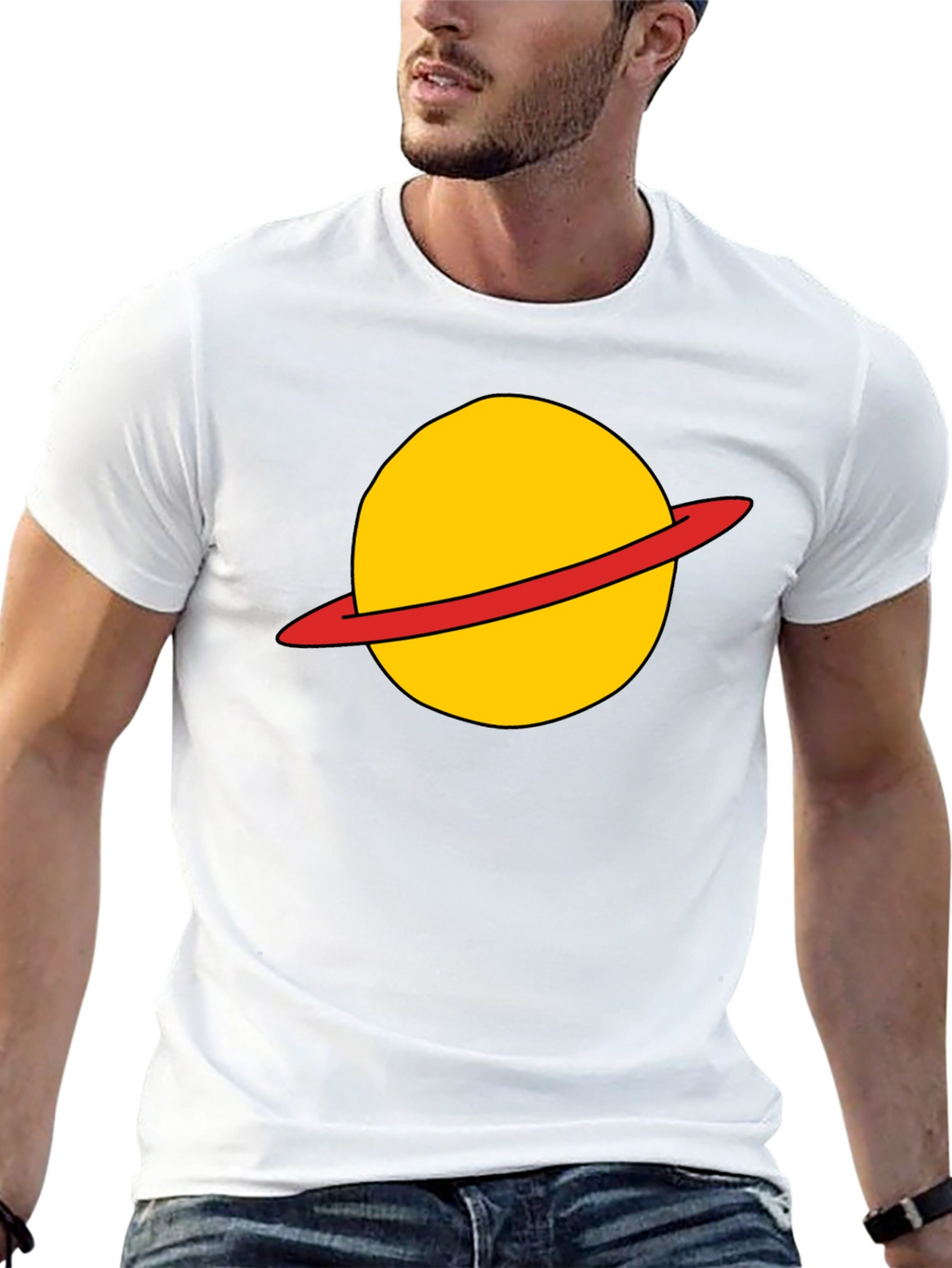 Saturn Planet Graphic Tee - Casual Black T-Shirt
