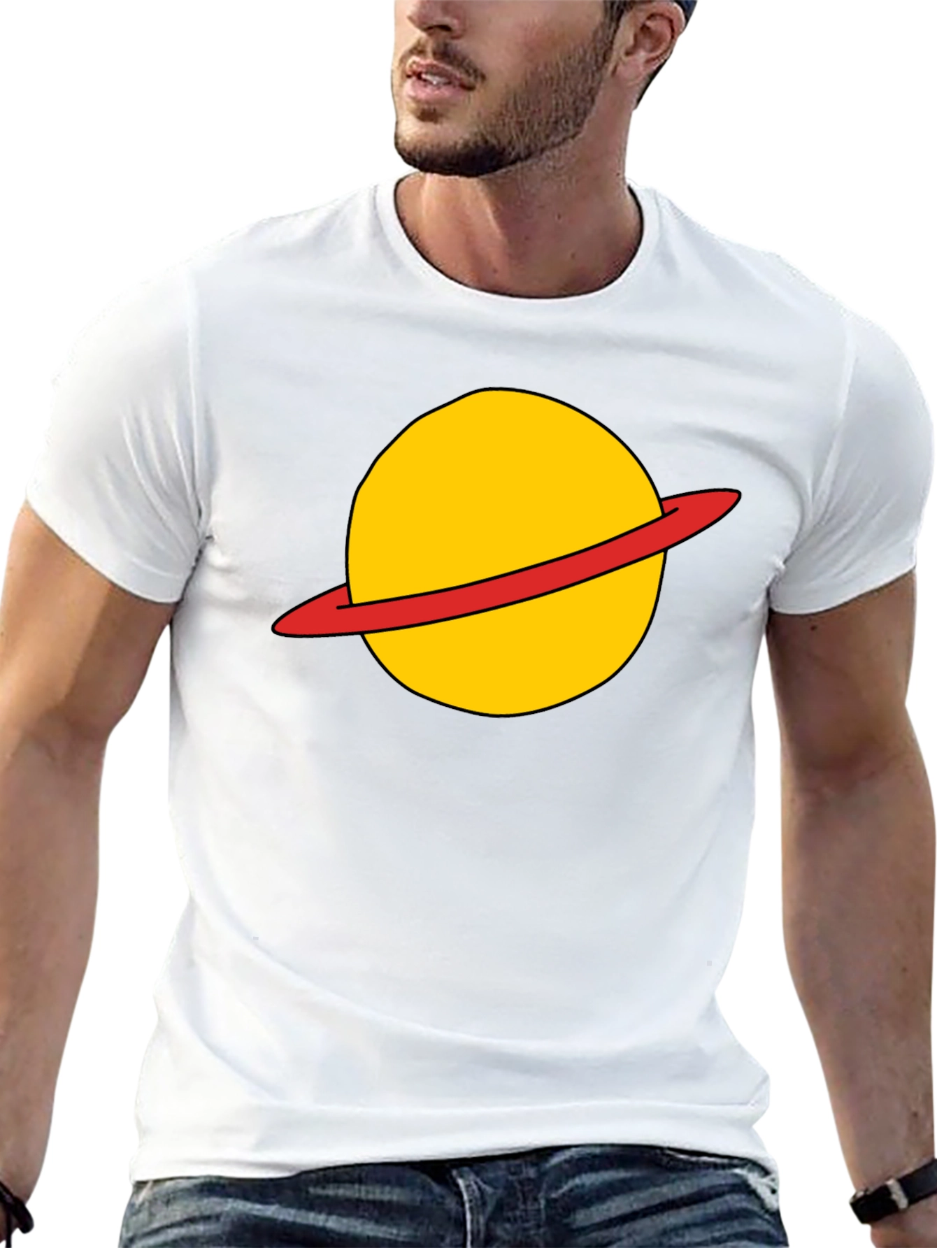 Saturn Planet Graphic Tee - Casual Black T-Shirt