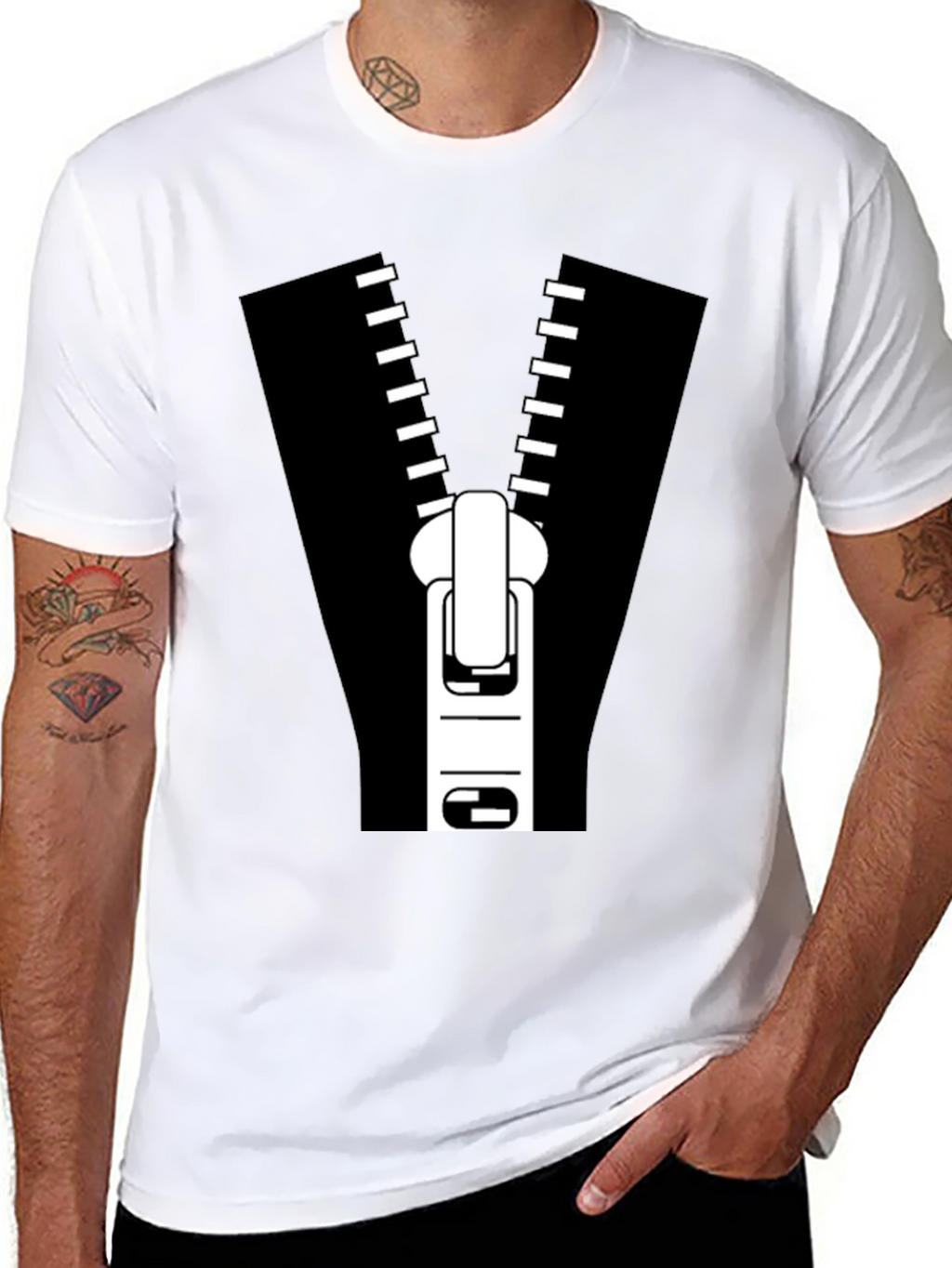 Zipper Graphic Tee - Novelty T-Shirt