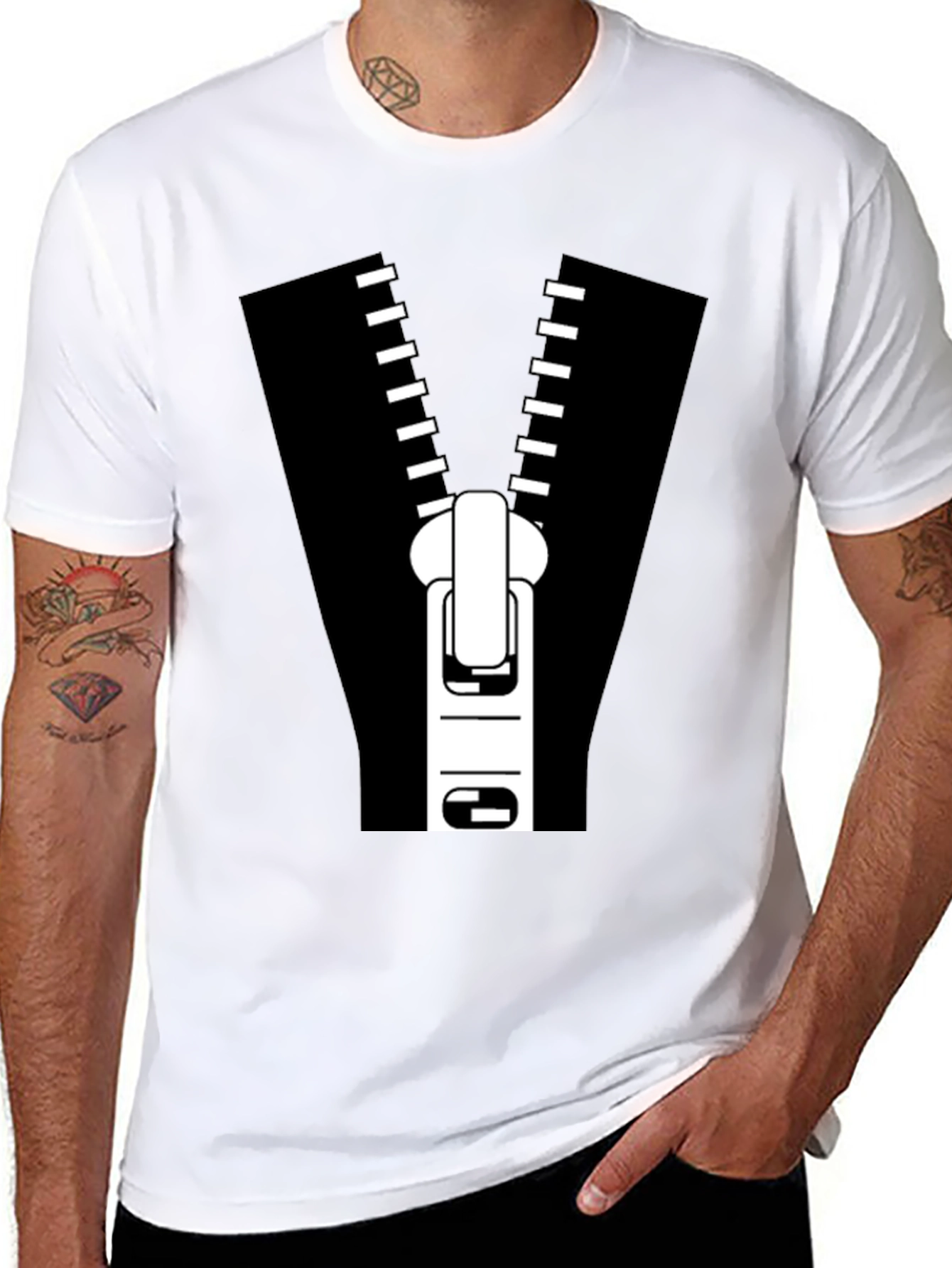 Zipper Graphic Tee - Novelty T-Shirt