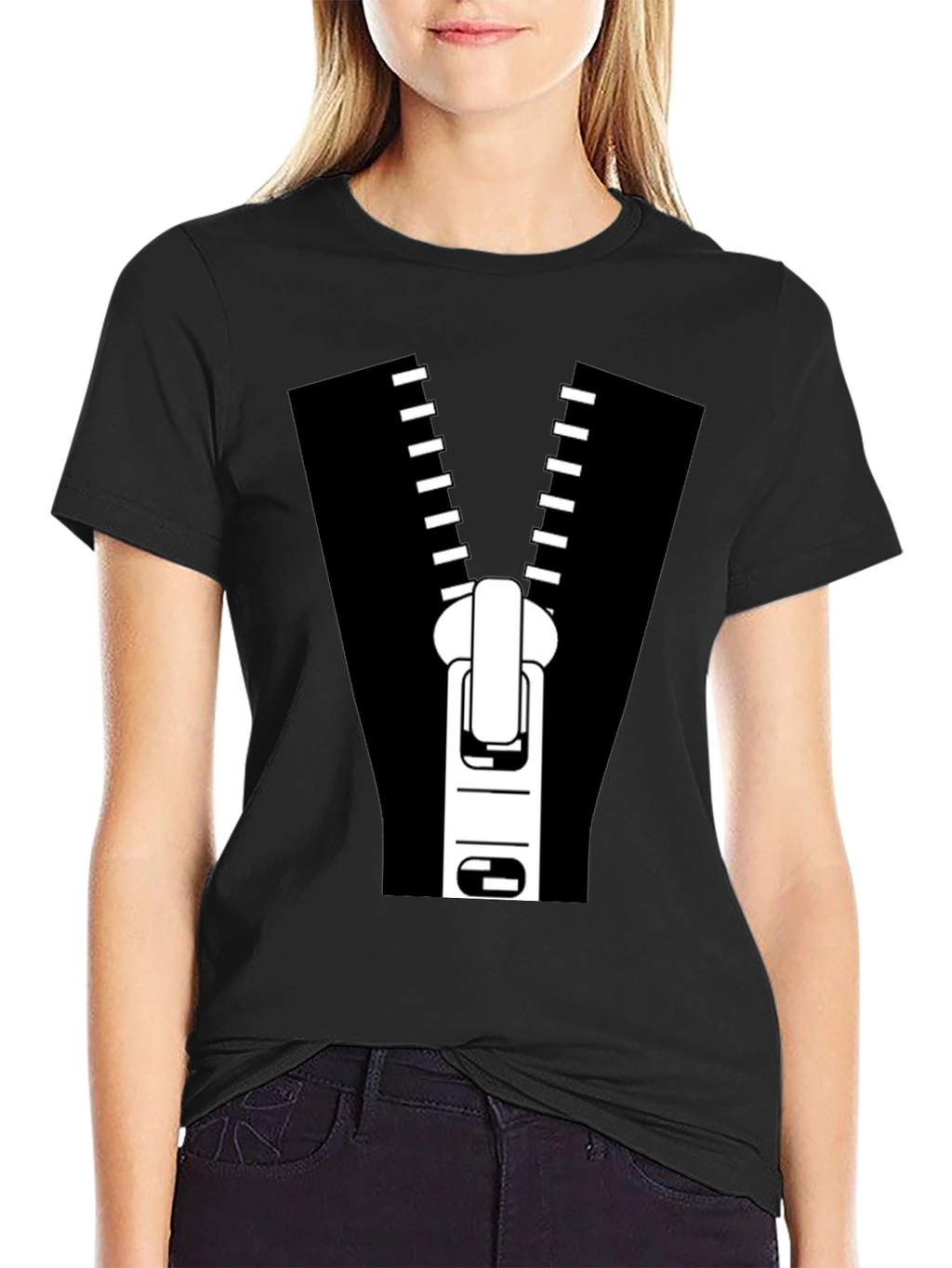 Zipper Graphic Tee - Novelty T-Shirt