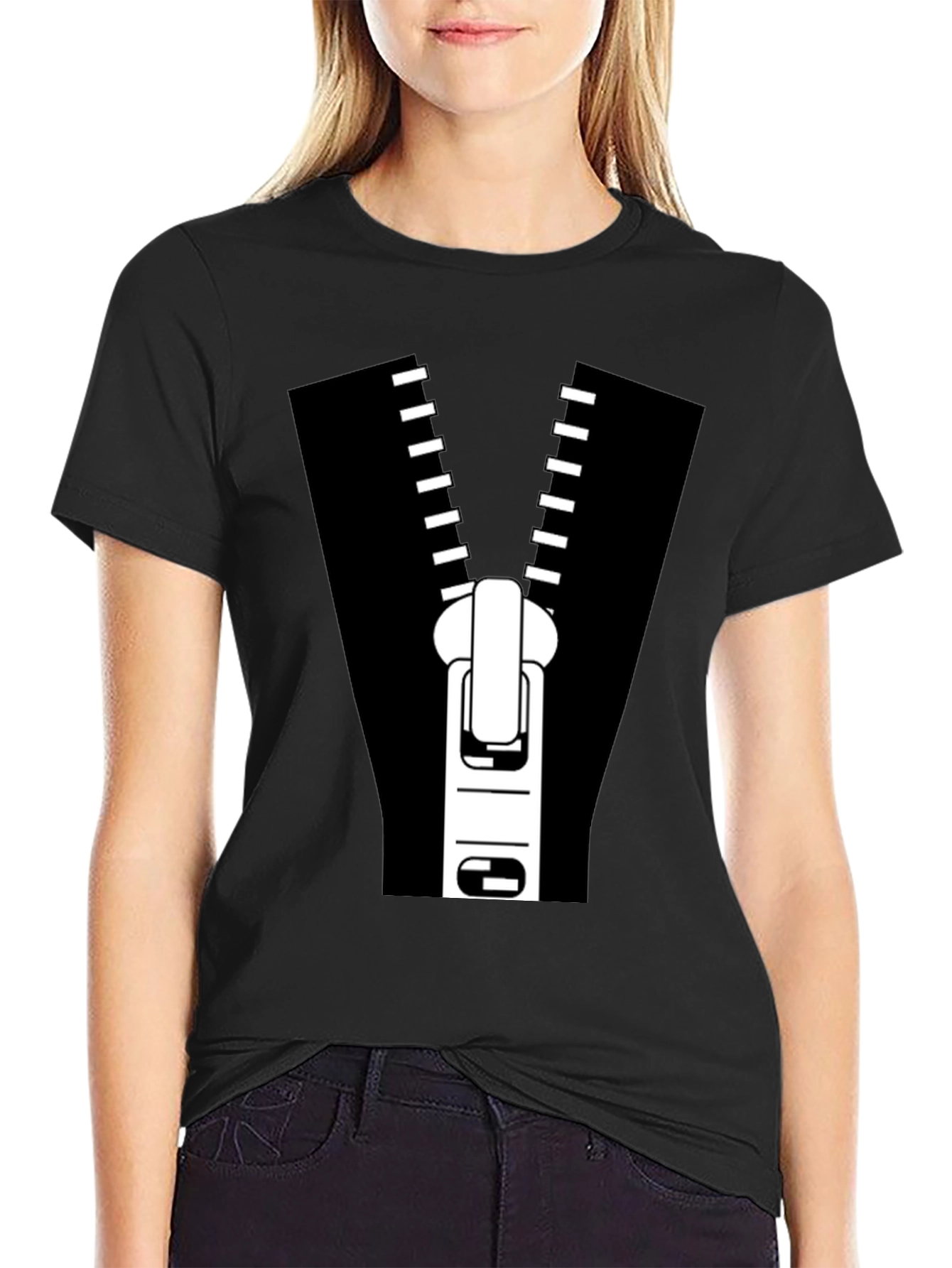 Zipper Graphic Tee - Novelty T-Shirt