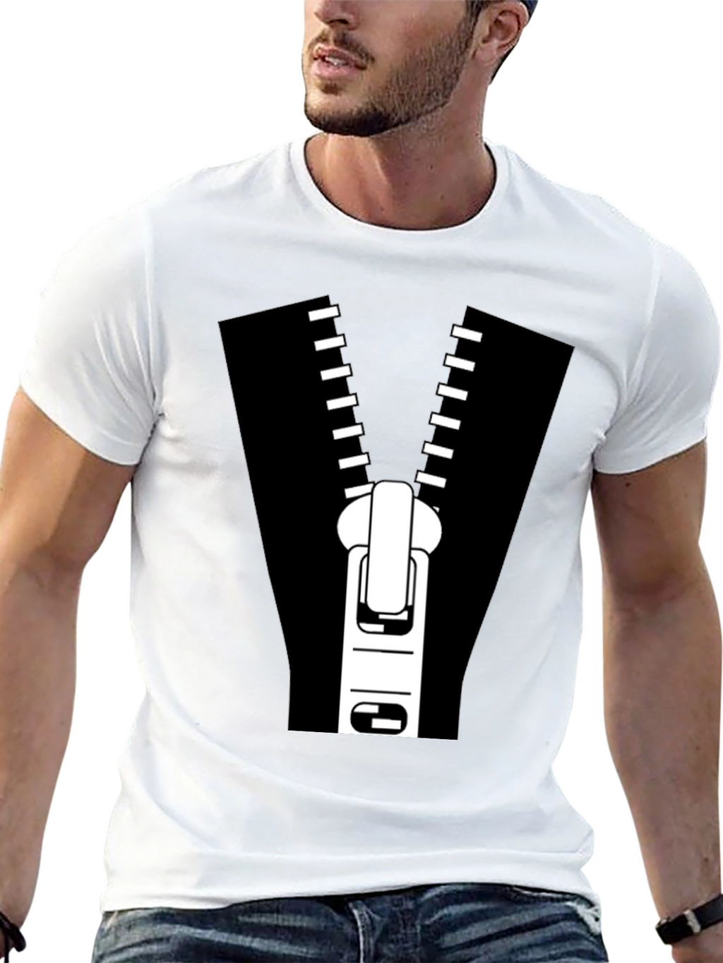 Zipper Graphic Tee - Novelty T-Shirt