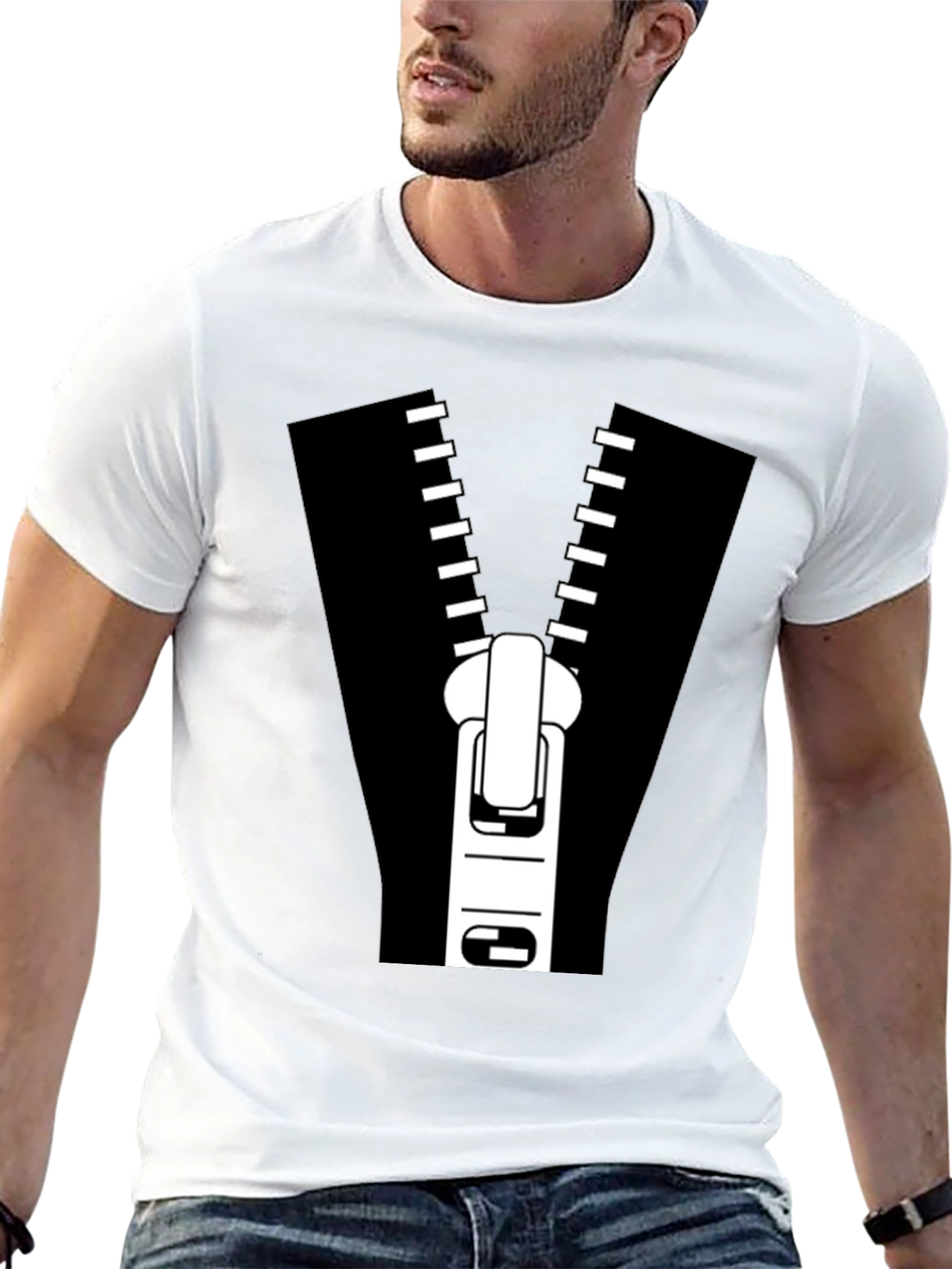 Zipper Graphic Tee - Novelty T-Shirt