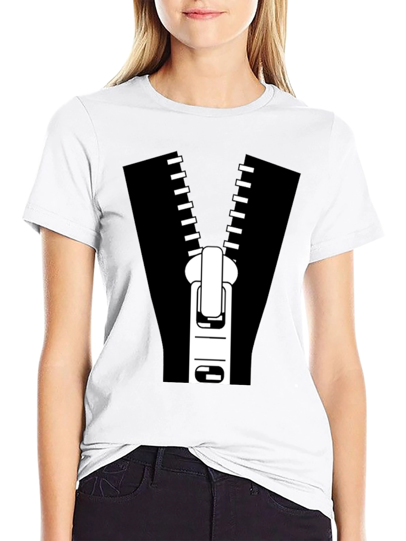 Zipper Graphic Tee - Novelty T-Shirt