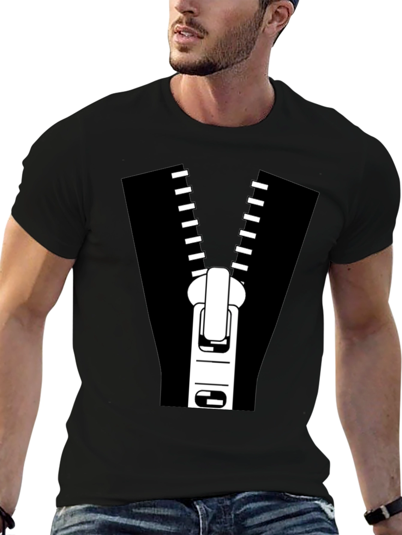 Zipper Graphic Tee - Novelty T-Shirt