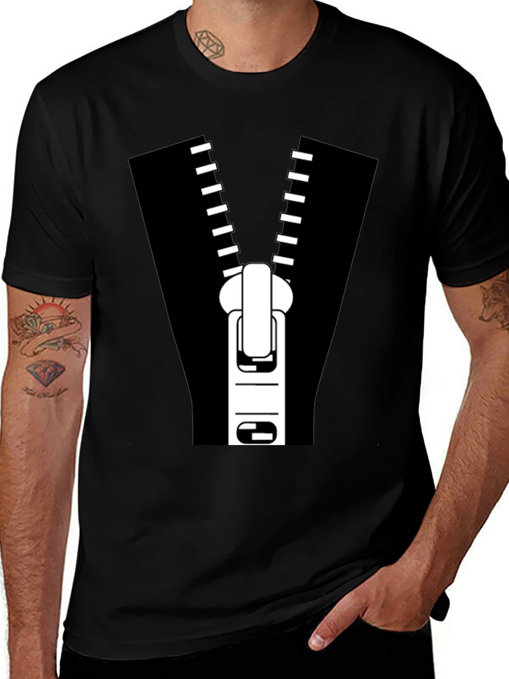 Zipper Graphic Tee - Novelty T-Shirt