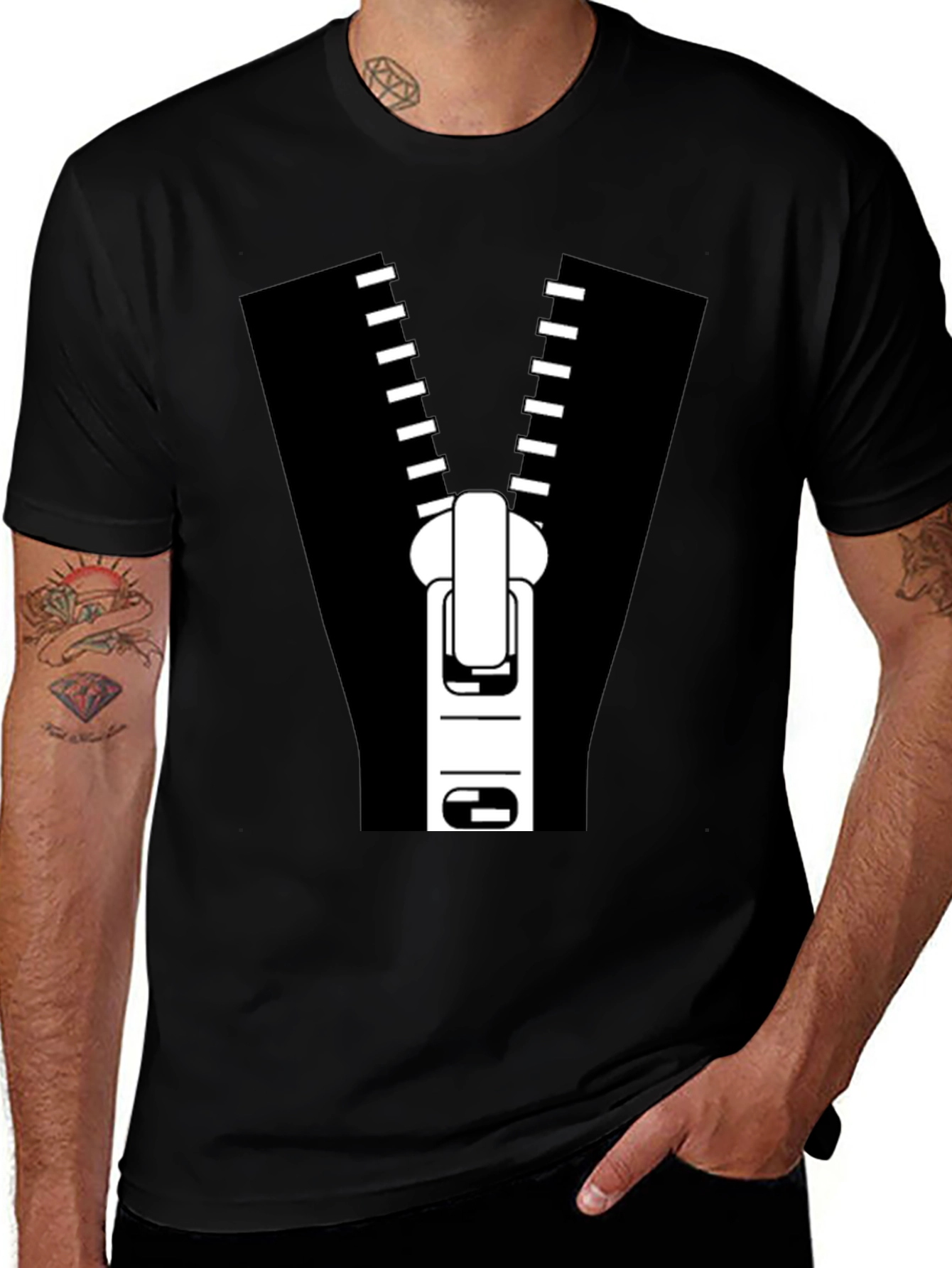 Zipper Graphic Tee - Novelty T-Shirt