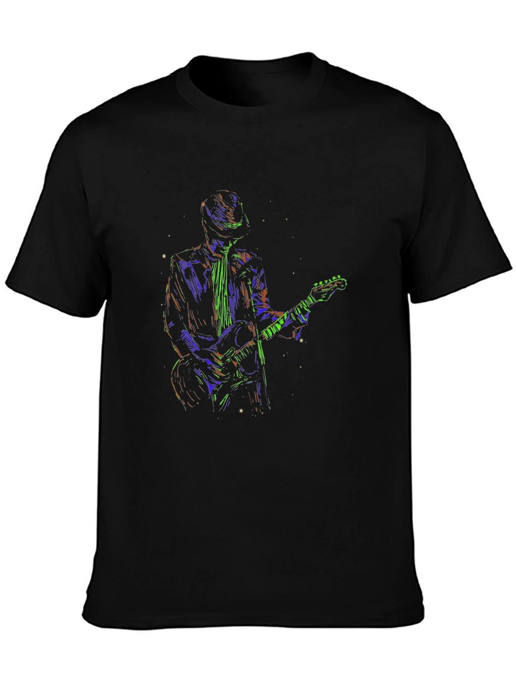 Vibrant Guitarist Graphic T-Shirt - Black