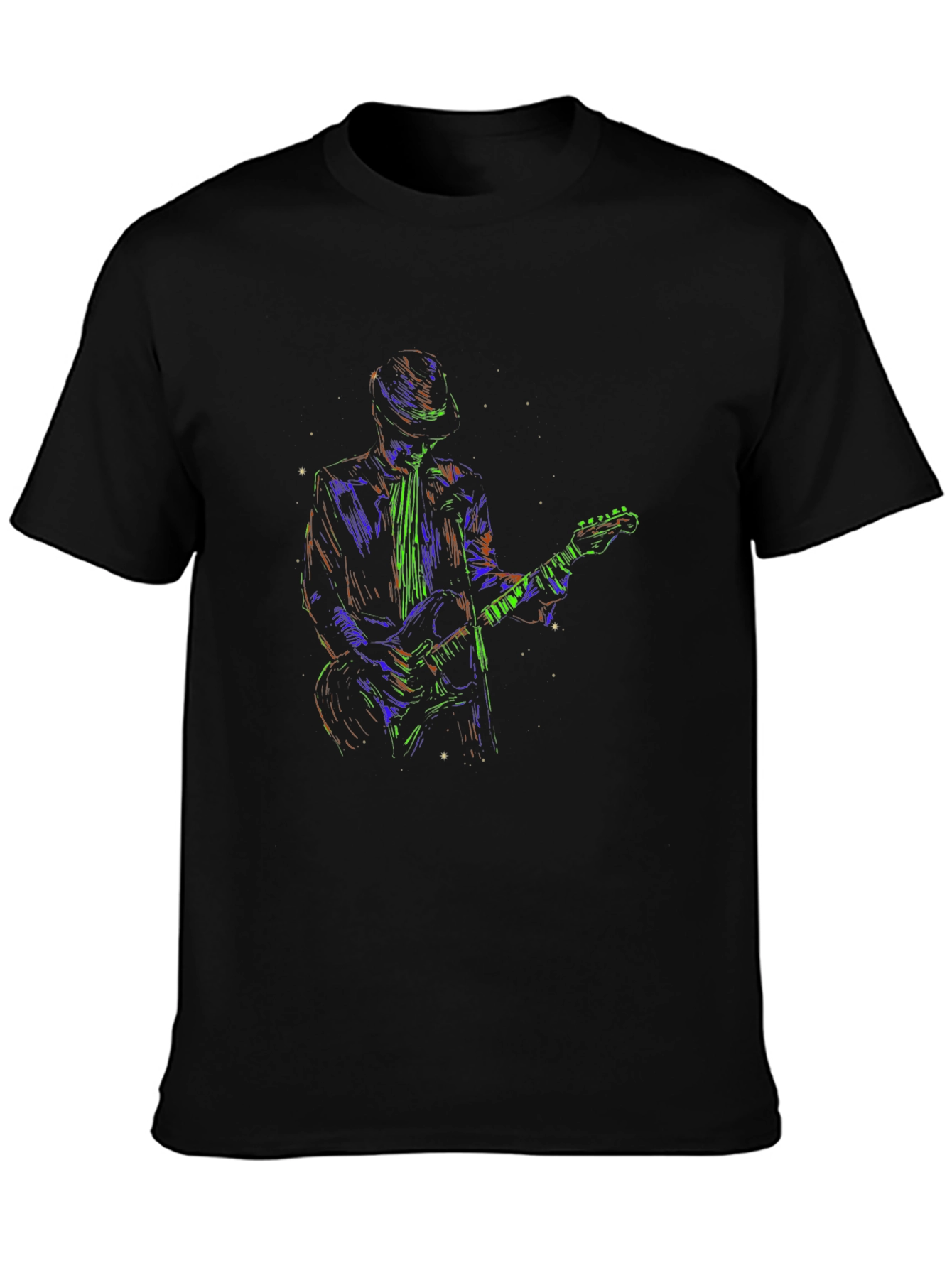 Vibrant Guitarist Graphic T-Shirt - Black