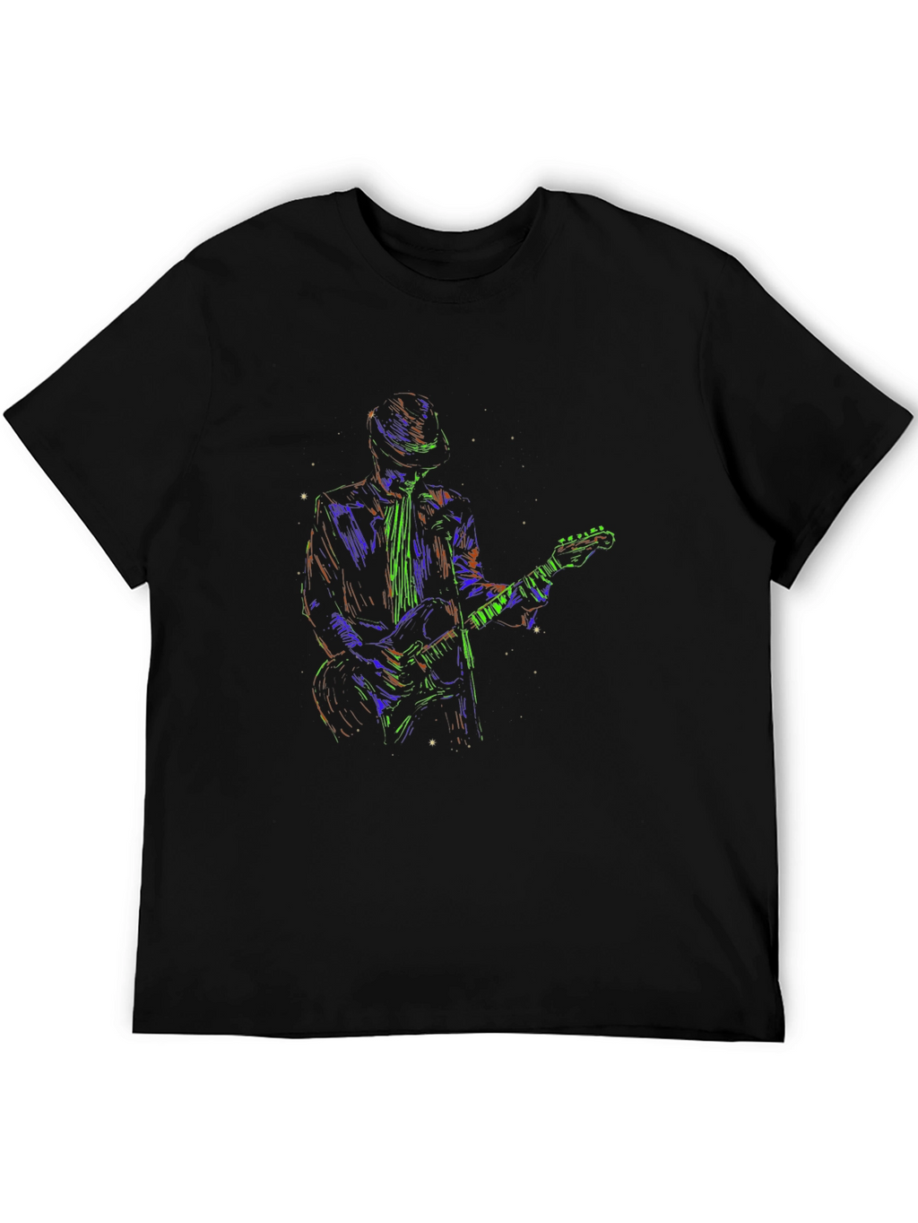Vibrant Guitarist Graphic T-Shirt - Black
