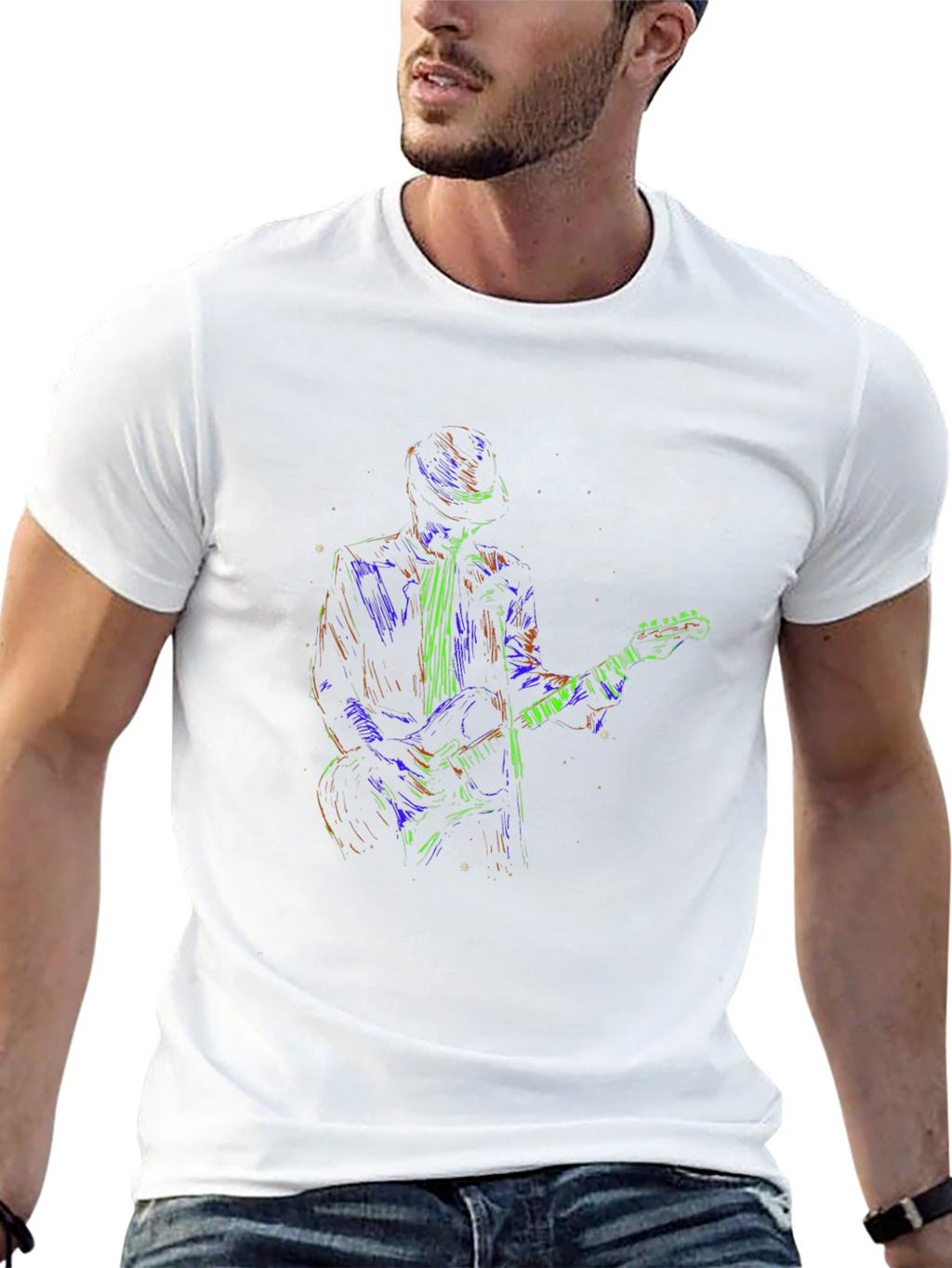 Vibrant Guitarist Graphic T-Shirt - Black
