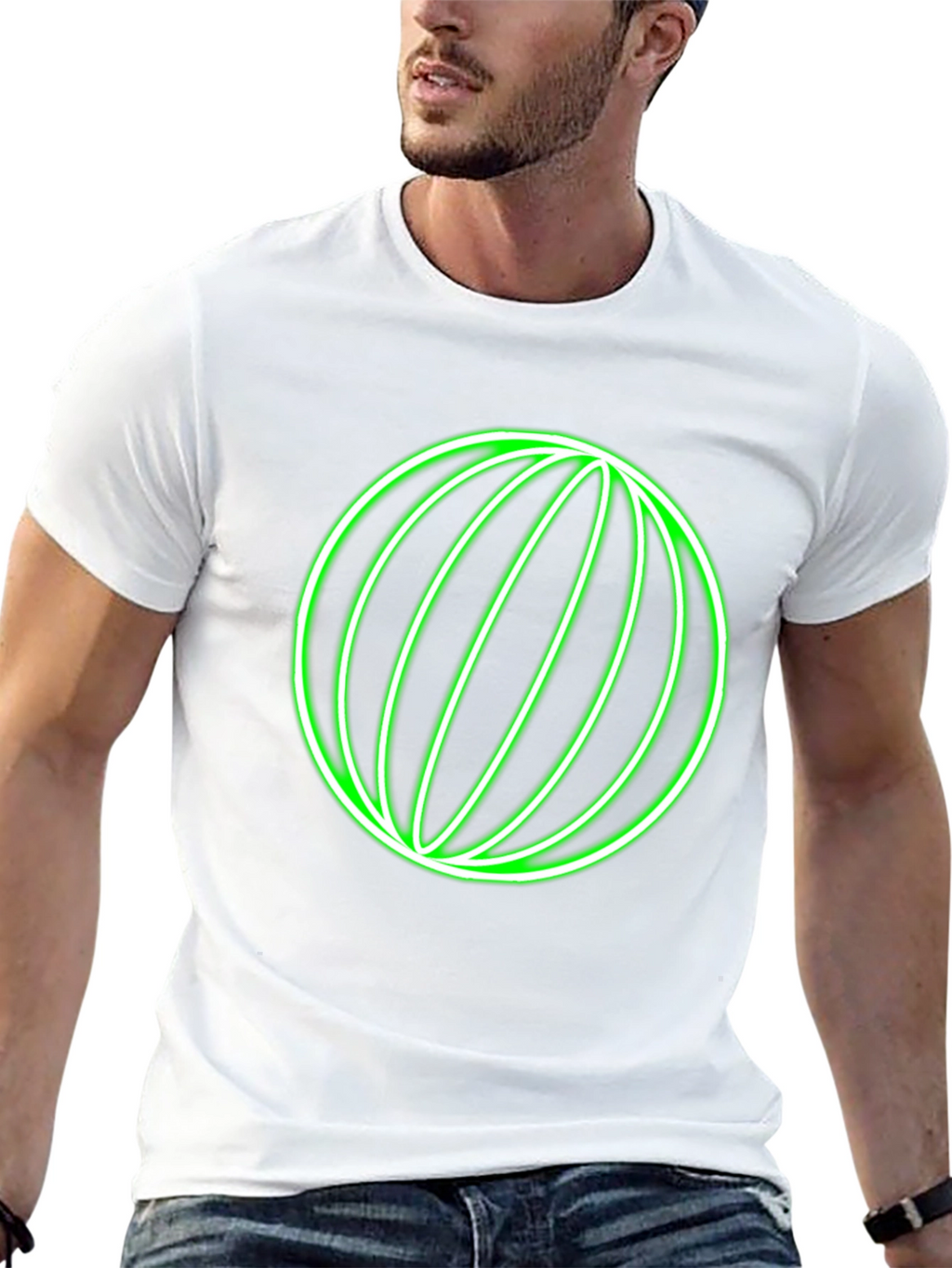 Neon Green Globe Graphic Black T-Shirt