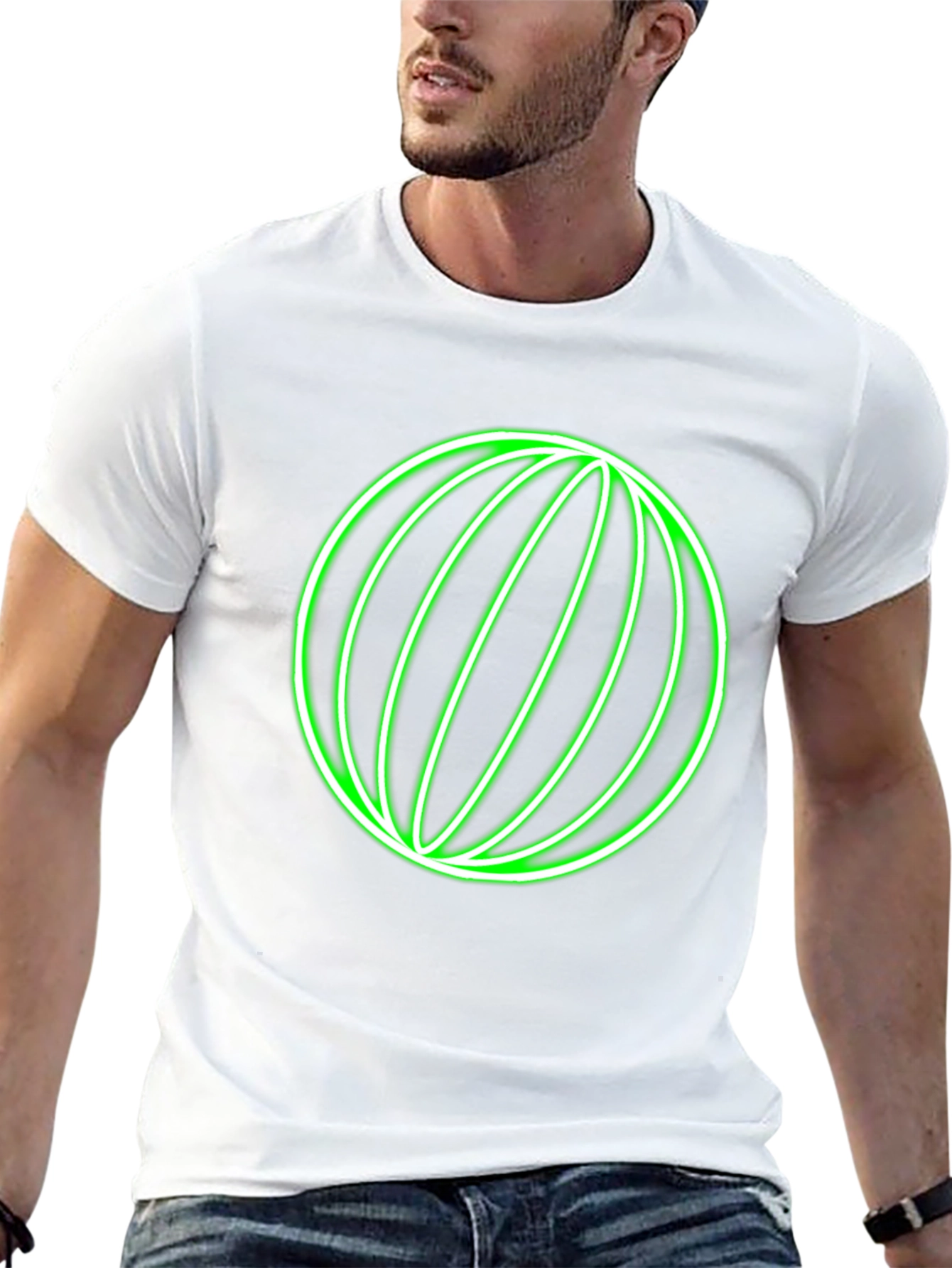 Neon Green Globe Graphic Black T-Shirt