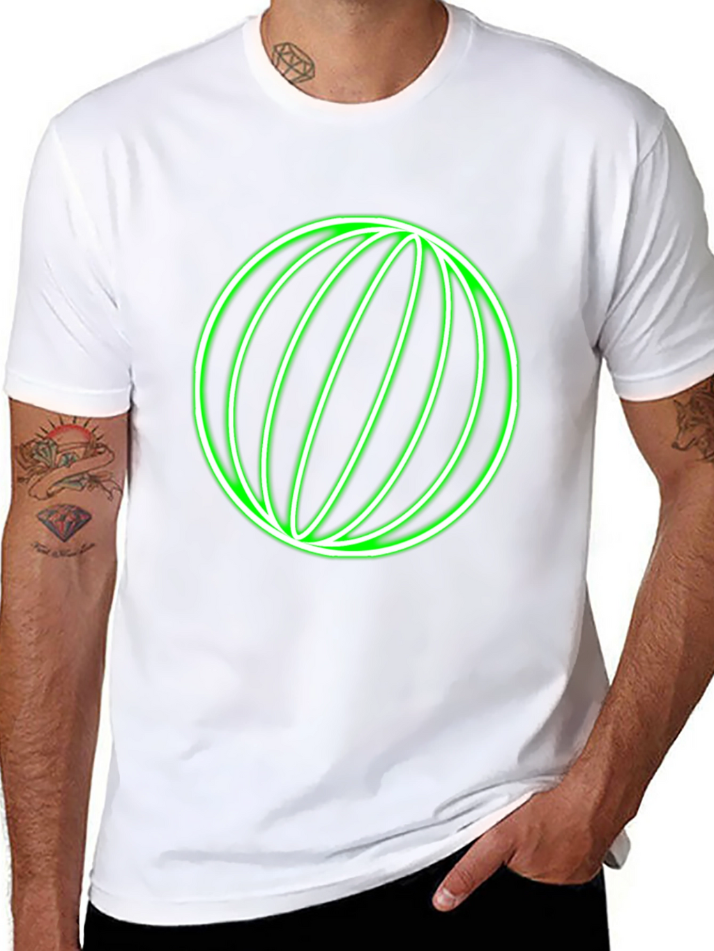 Neon Green Globe Graphic Black T-Shirt