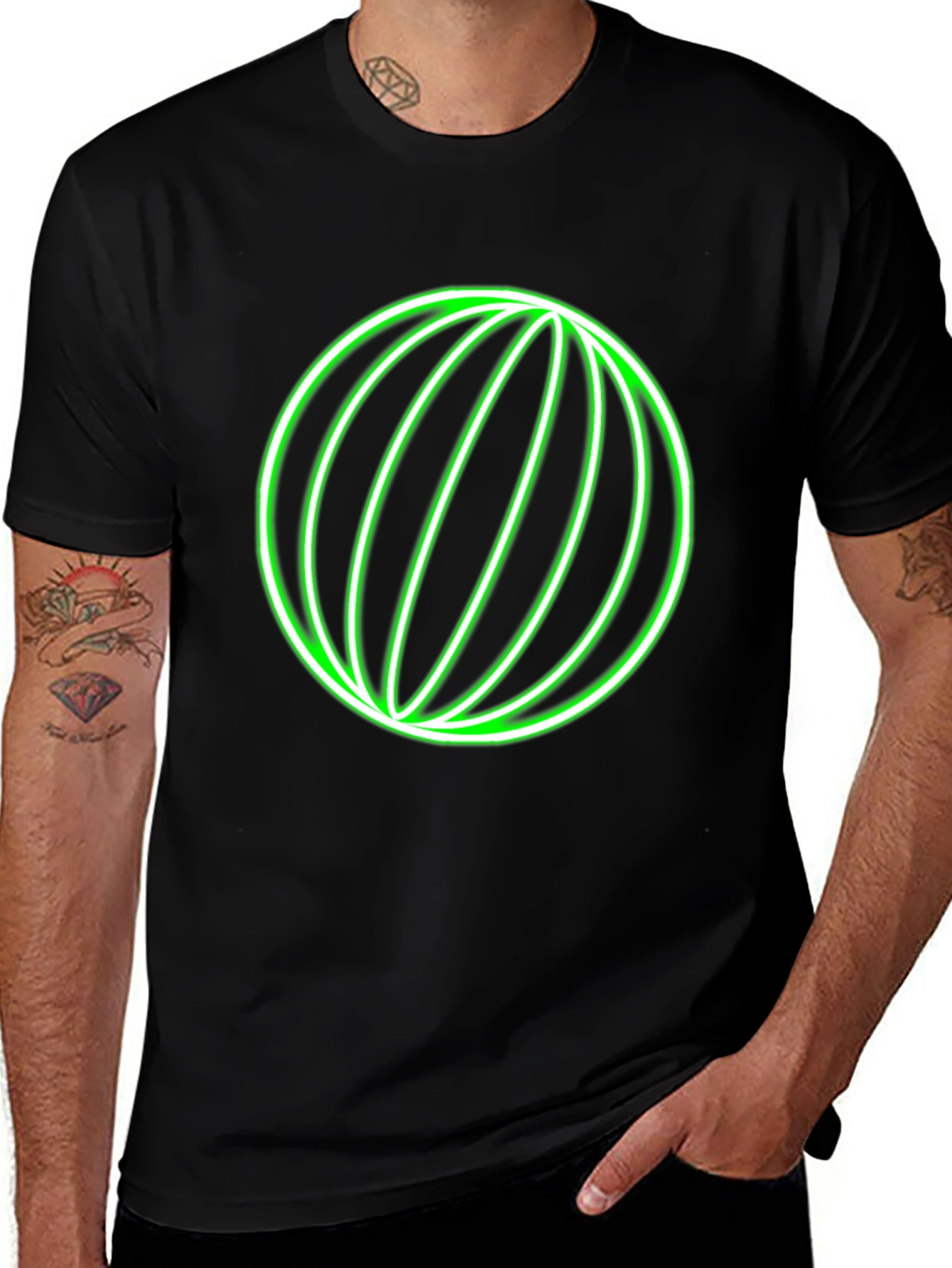 Neon Green Globe Graphic Black T-Shirt