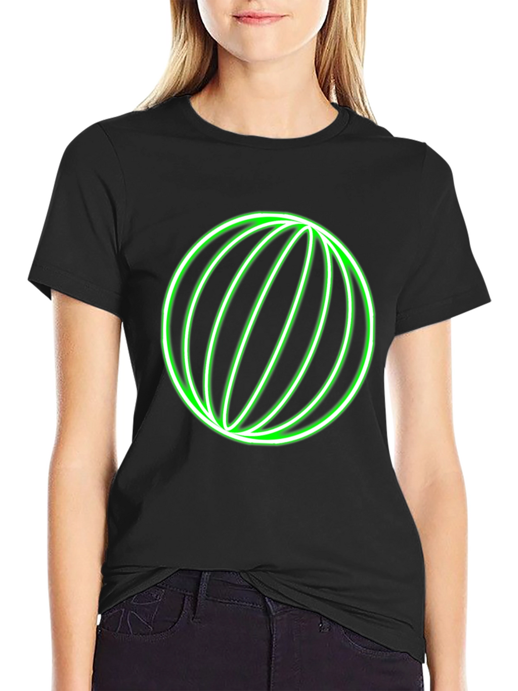 Neon Green Globe Graphic Black T-Shirt