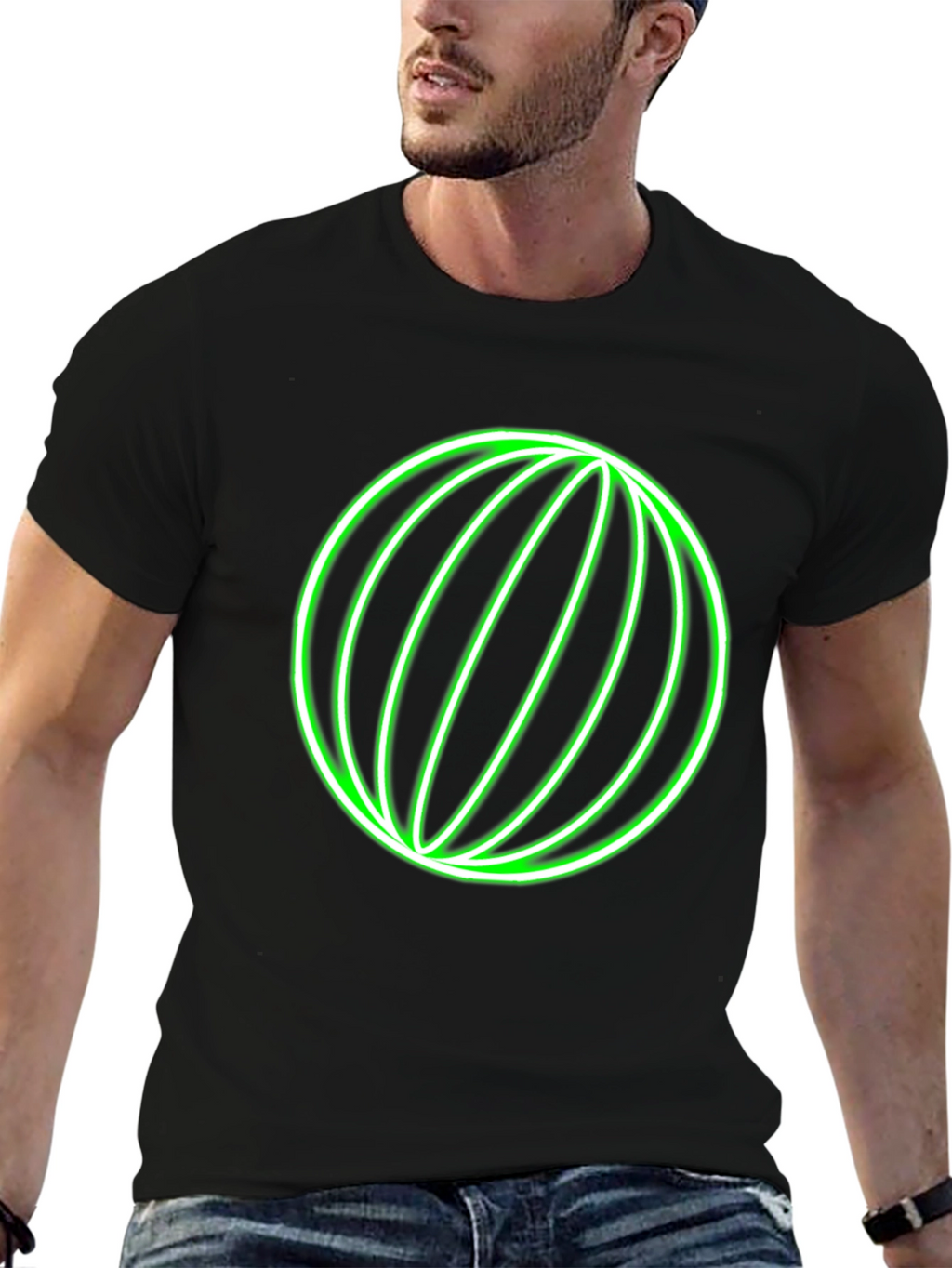 Neon Green Globe Graphic Black T-Shirt