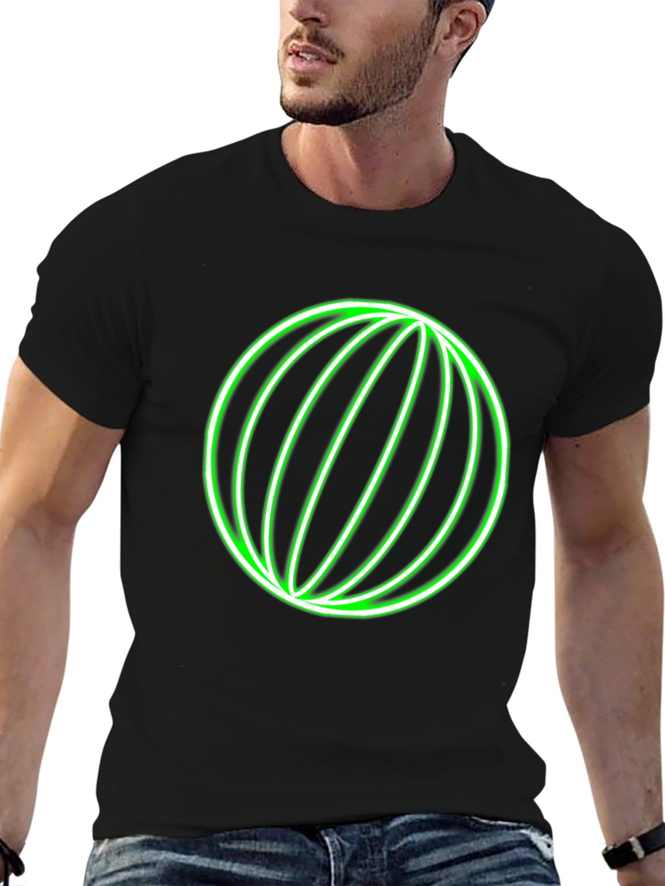 Neon Green Globe Graphic Black T-Shirt