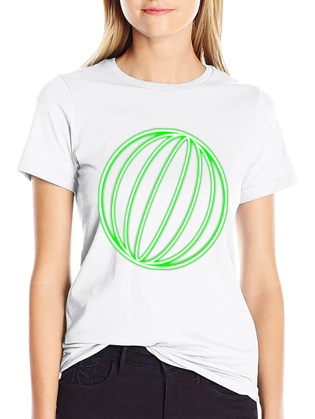 Neon Green Globe Graphic Black T-Shirt