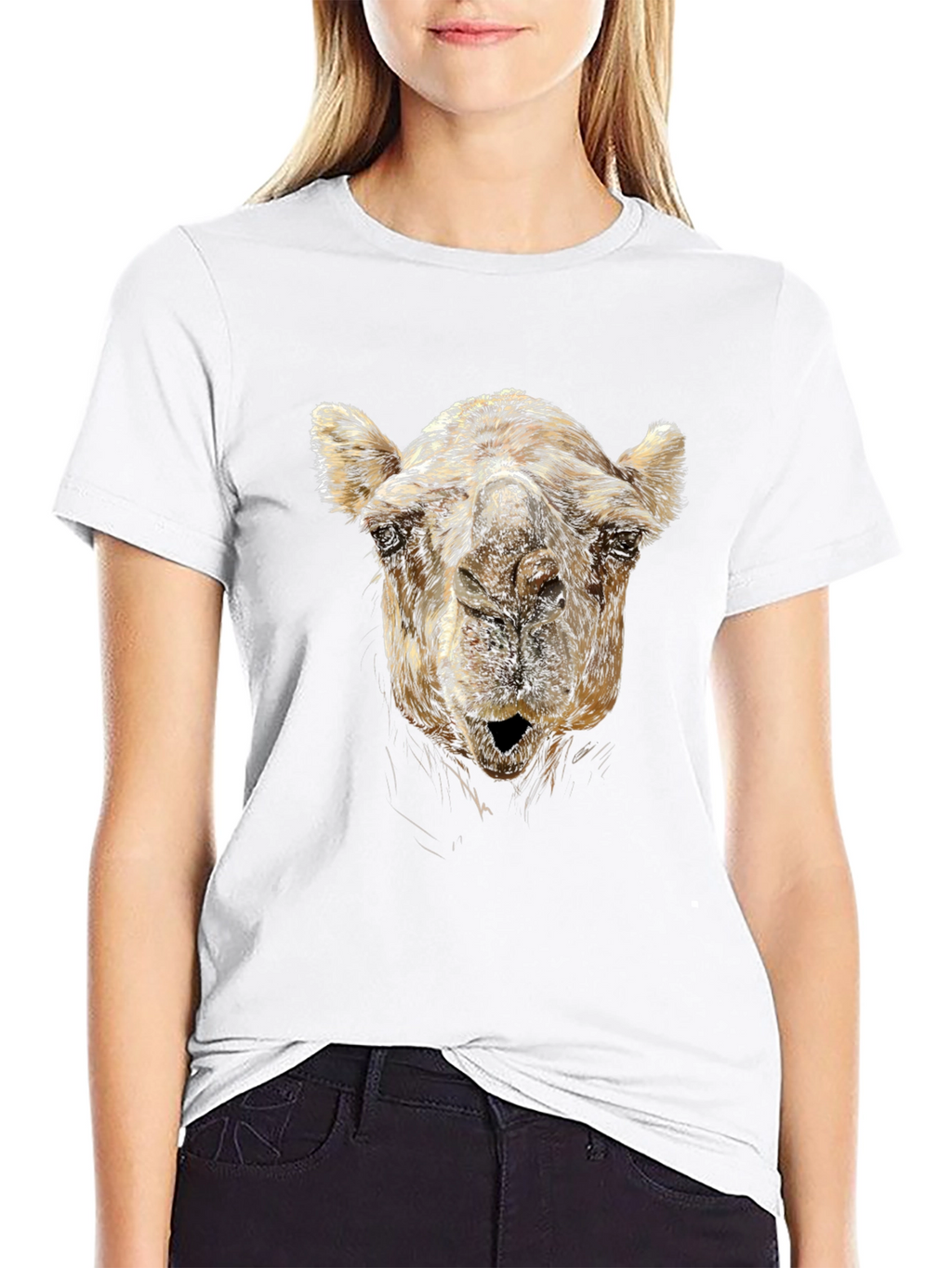 Camel Face Graphic Print Black T-Shirt