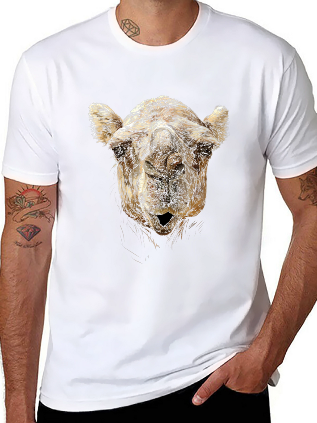 Camel Face Graphic Print Black T-Shirt