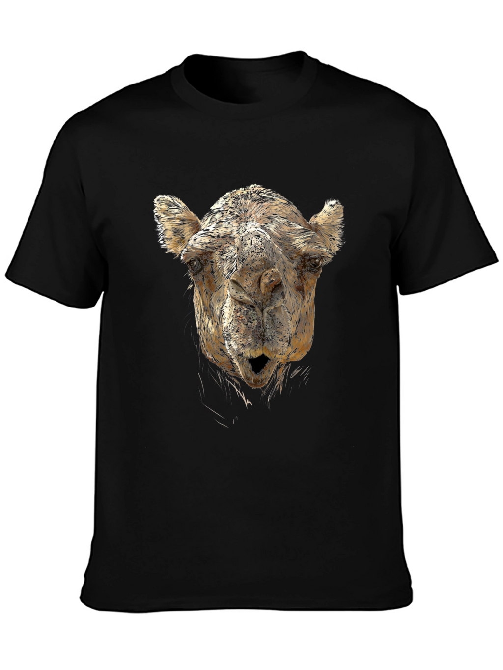 Camel Face Graphic Print Black T-Shirt