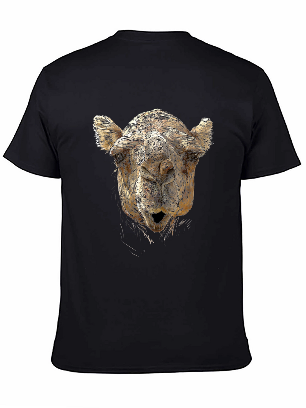 Camel Face Graphic Print Black T-Shirt