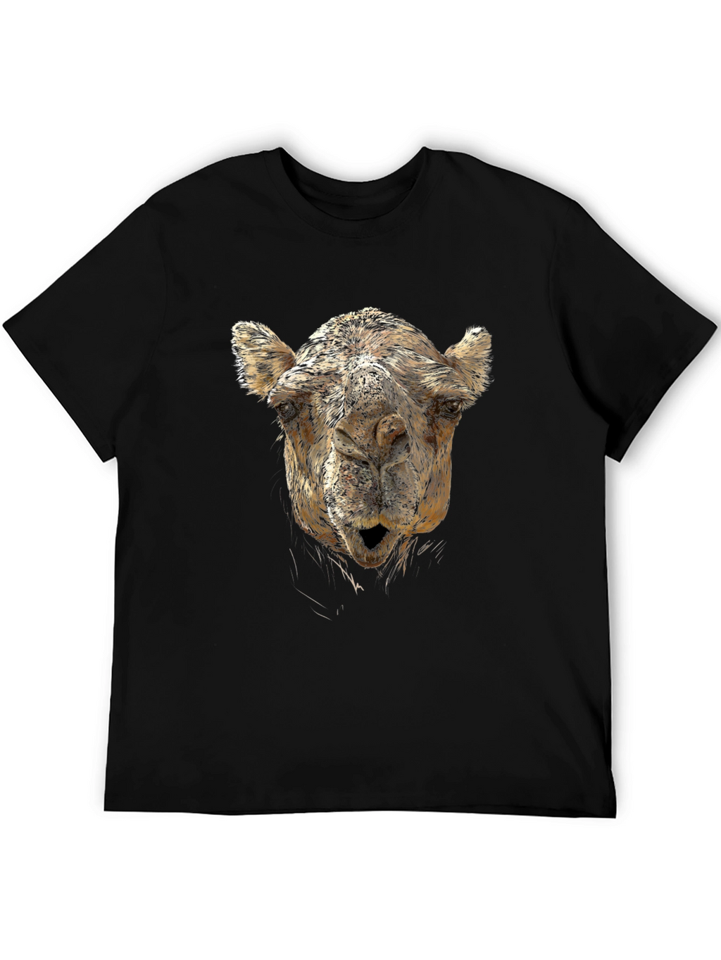 Camel Face Graphic Print Black T-Shirt