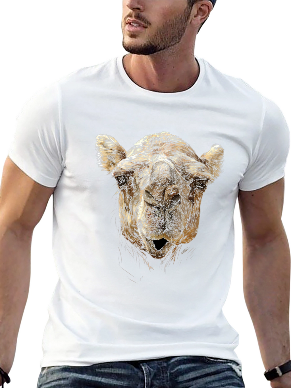 Camel Face Graphic Print Black T-Shirt