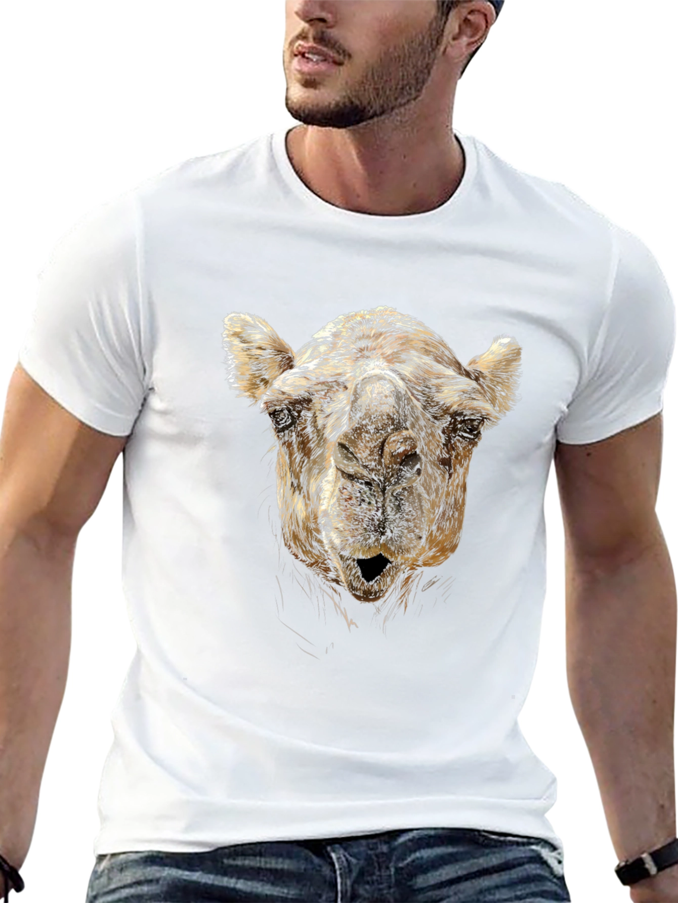 Camel Face Graphic Print Black T-Shirt