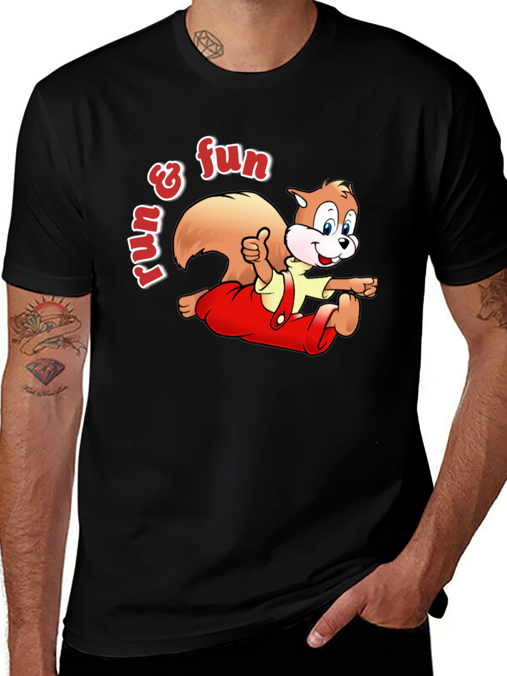 Fun Squirrel Graphic Tee - Black Casual T-Shirt