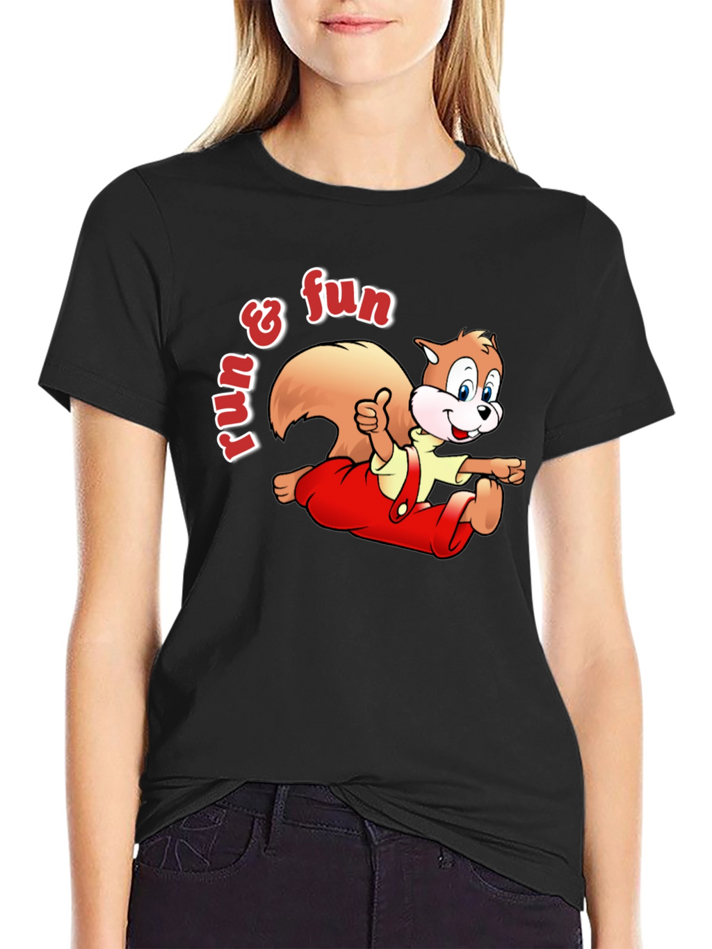 Fun Squirrel Graphic Tee - Black Casual T-Shirt
