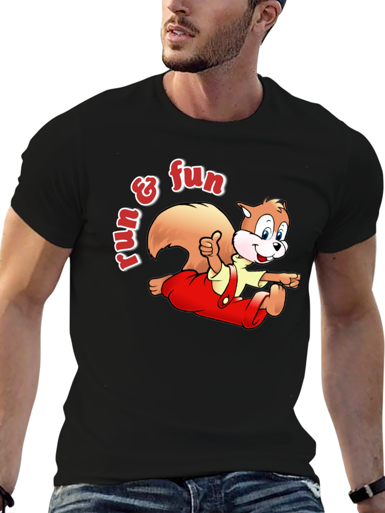Fun Squirrel Graphic Tee - Black Casual T-Shirt