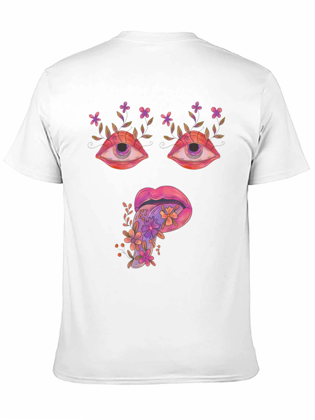 Psychedelic Eyes & Tongue Graphic T-Shirt - Black