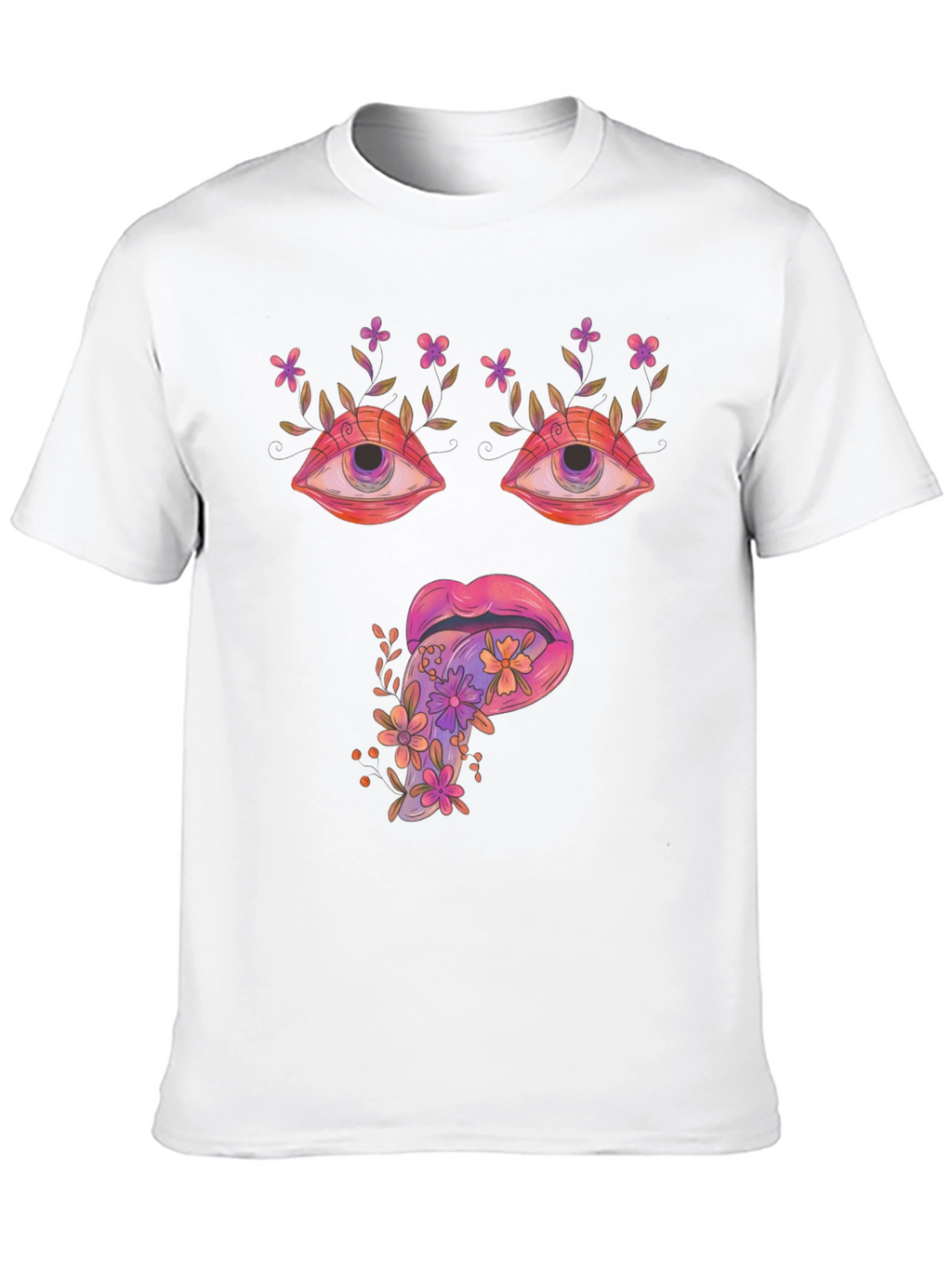 Psychedelic Eyes & Tongue Graphic T-Shirt - Black