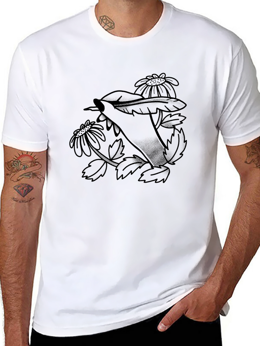 Floral Hand Print Black T-Shirt