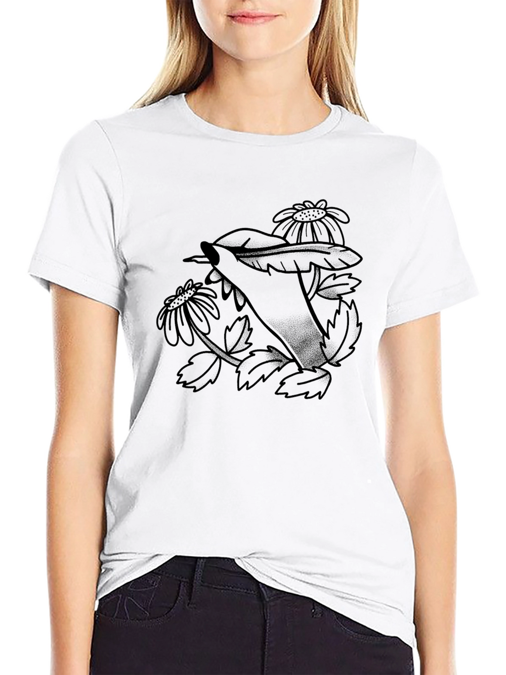 Floral Hand Print Black T-Shirt