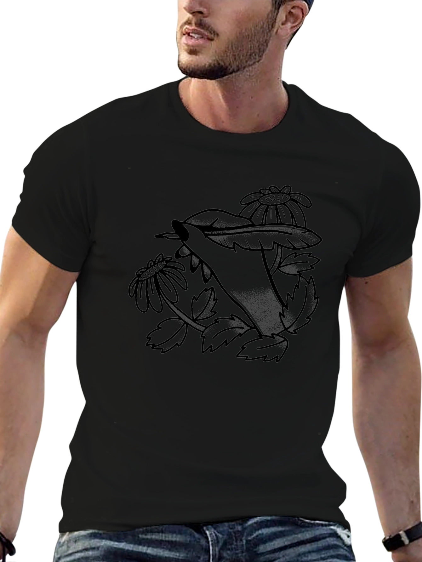 Floral Hand Print Black T-Shirt