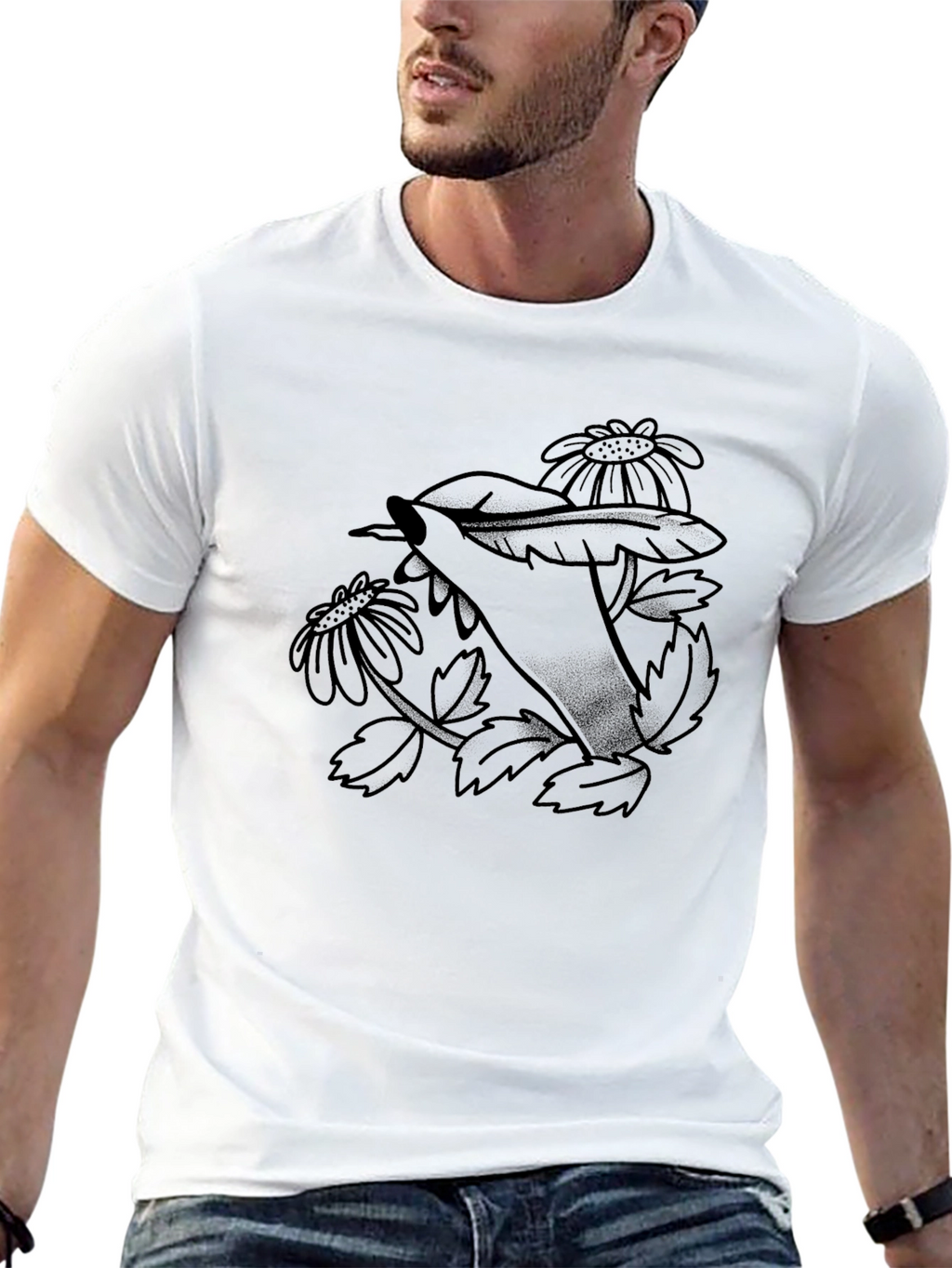 Floral Hand Print Black T-Shirt