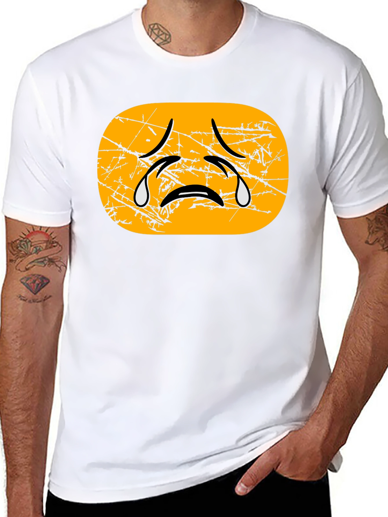Distressed Crying Emoji T-Shirt - Black
