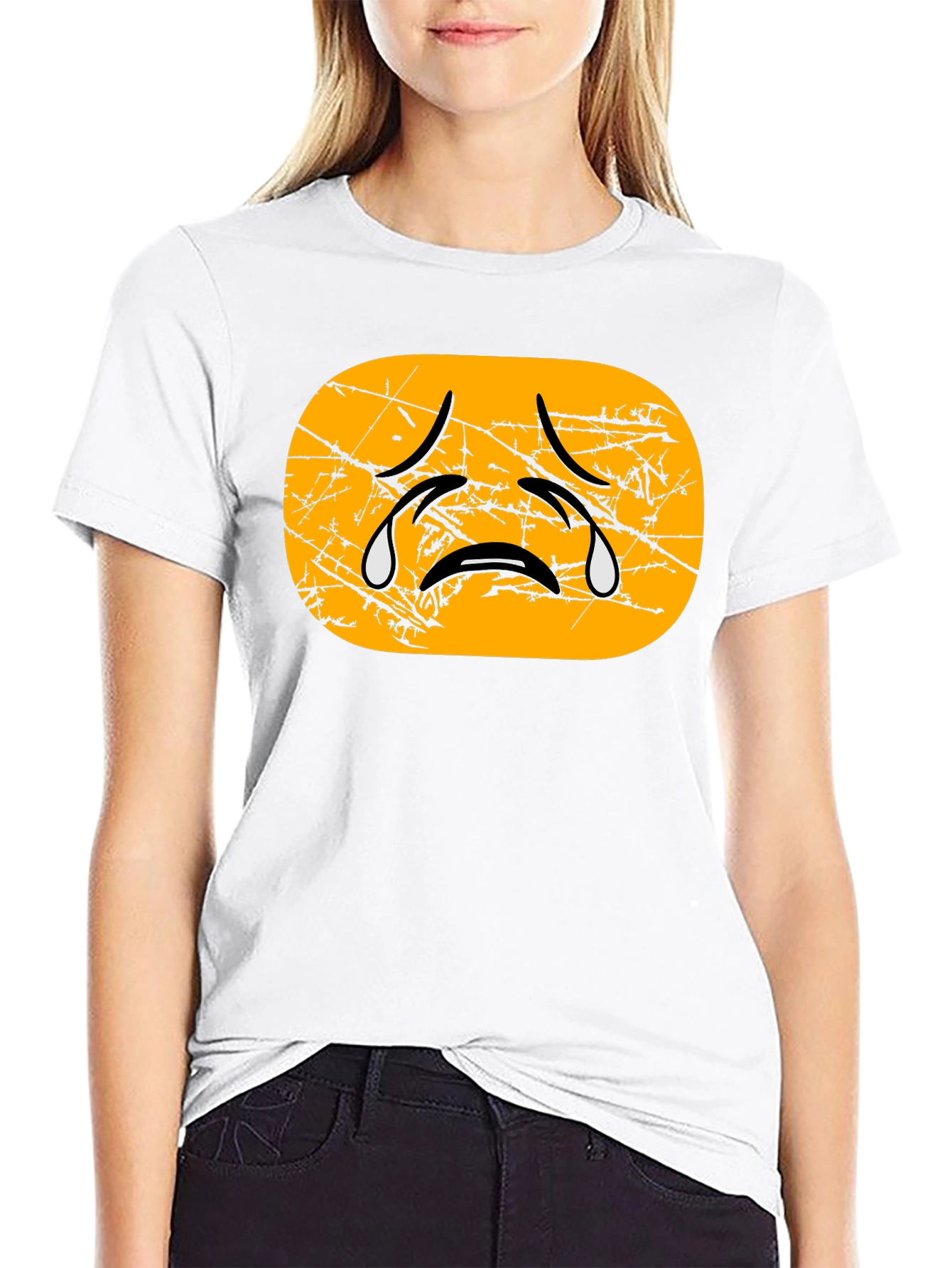 Distressed Crying Emoji T-Shirt - Black