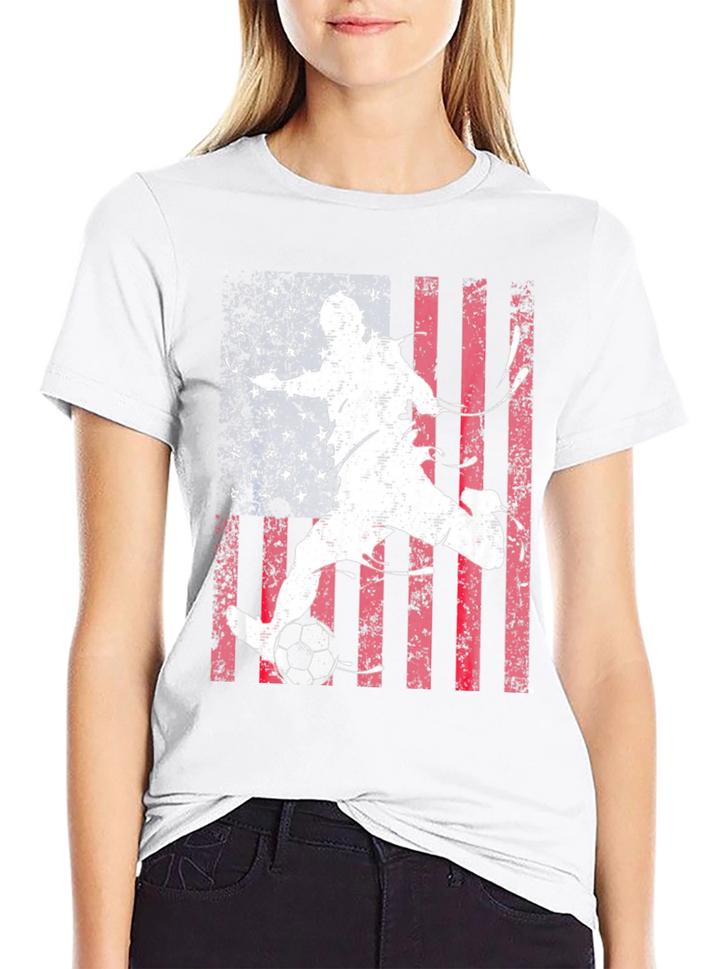 Soccer Player USA Flag Graphic T-Shirt