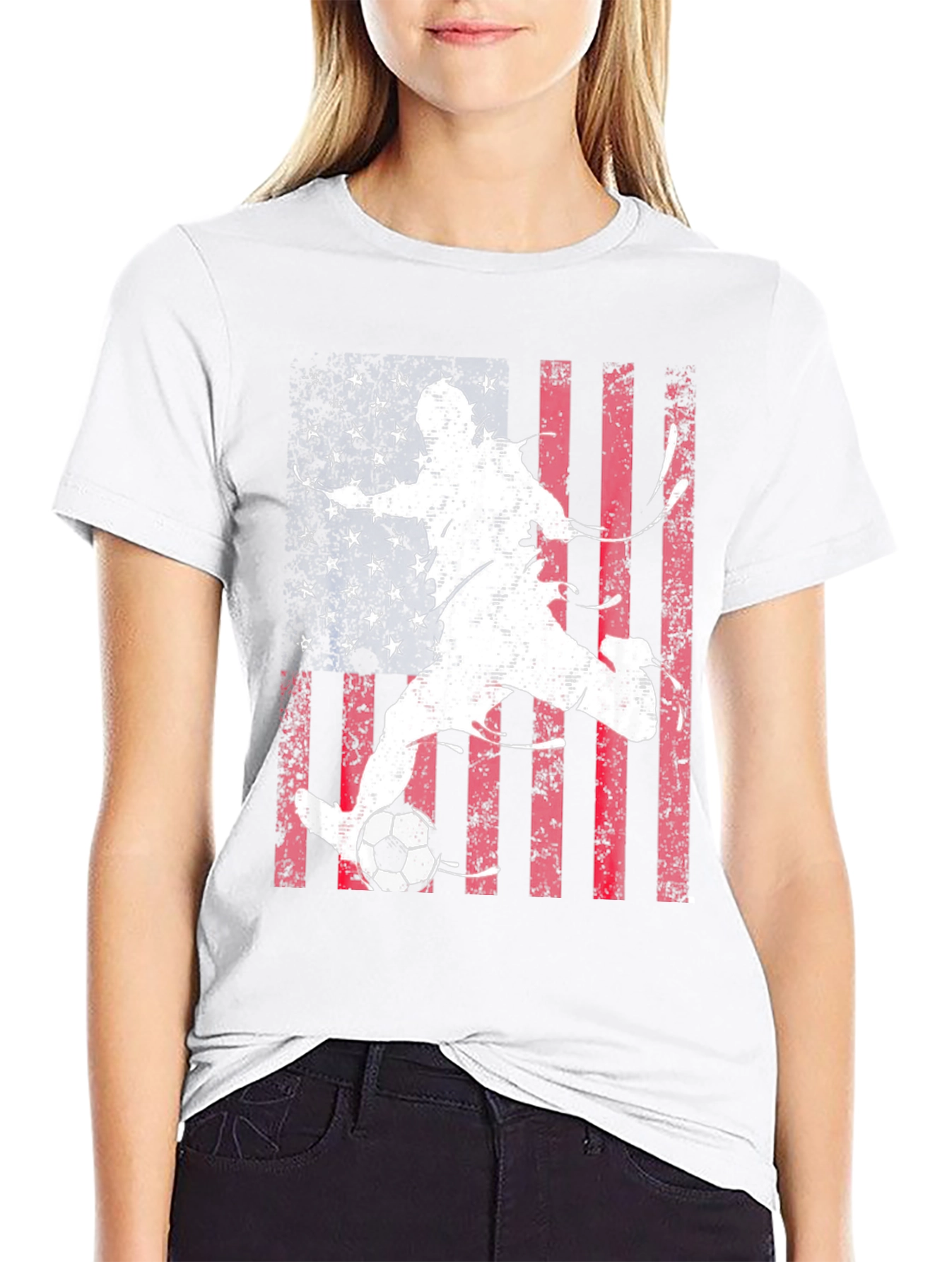 Soccer Player USA Flag Graphic T-Shirt