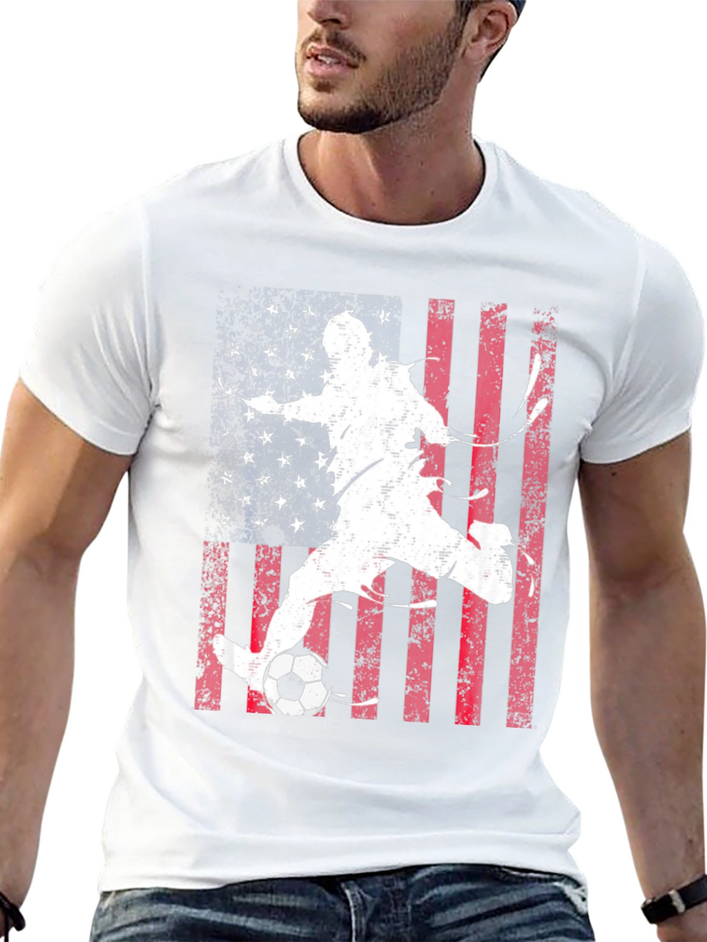 Soccer Player USA Flag Graphic T-Shirt