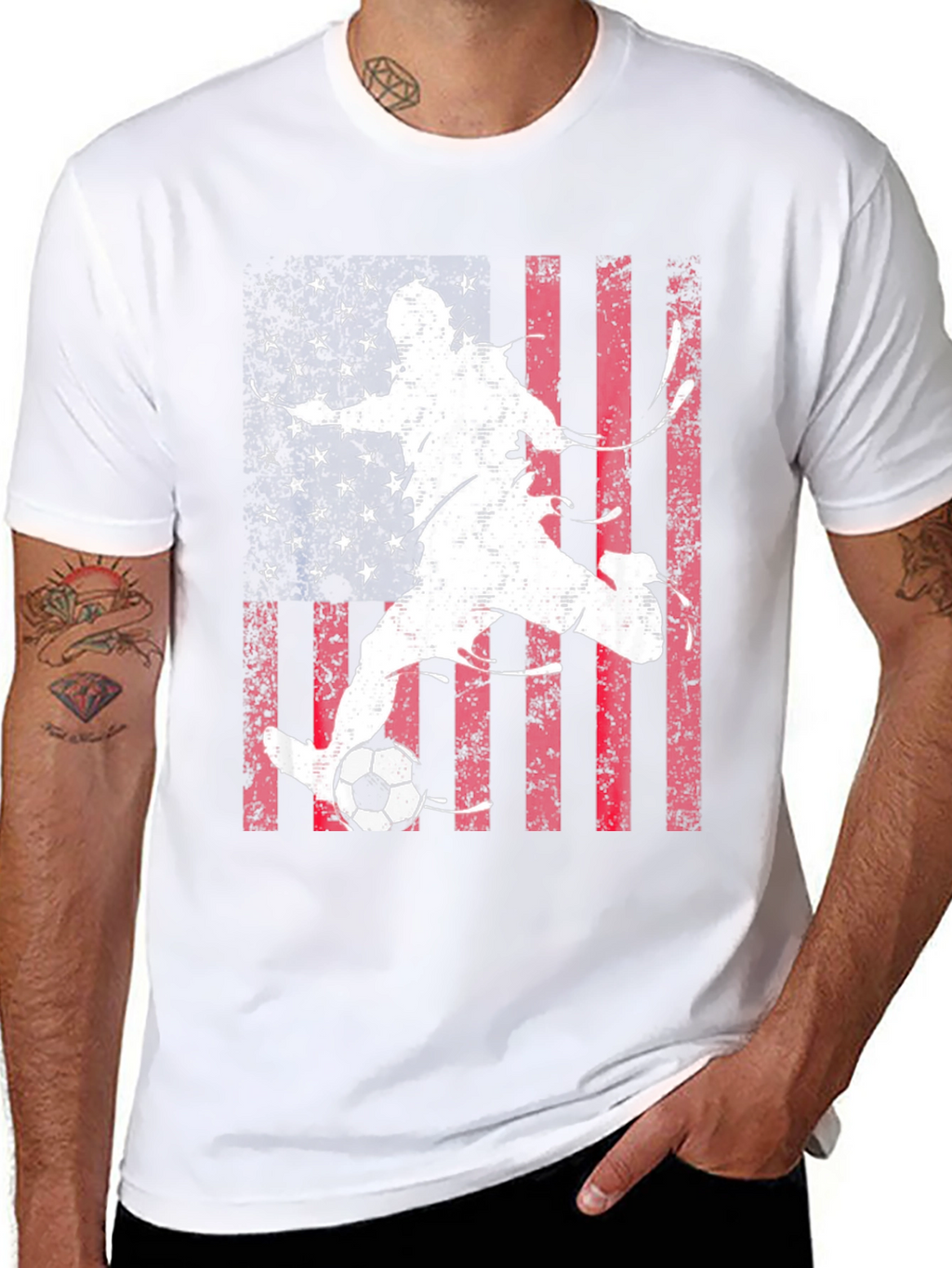 Soccer Player USA Flag Graphic T-Shirt