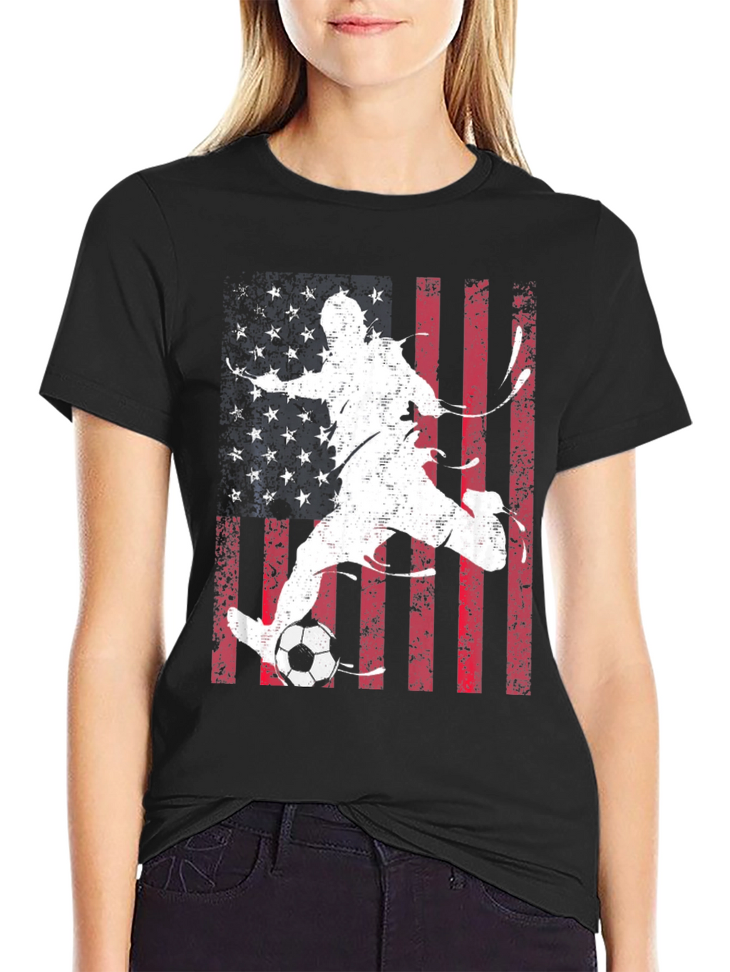 Soccer Player USA Flag Graphic T-Shirt